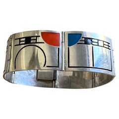 Dharam Damamas Bracciale in argento sterling e smalto con design di Frank Lloyd Wright