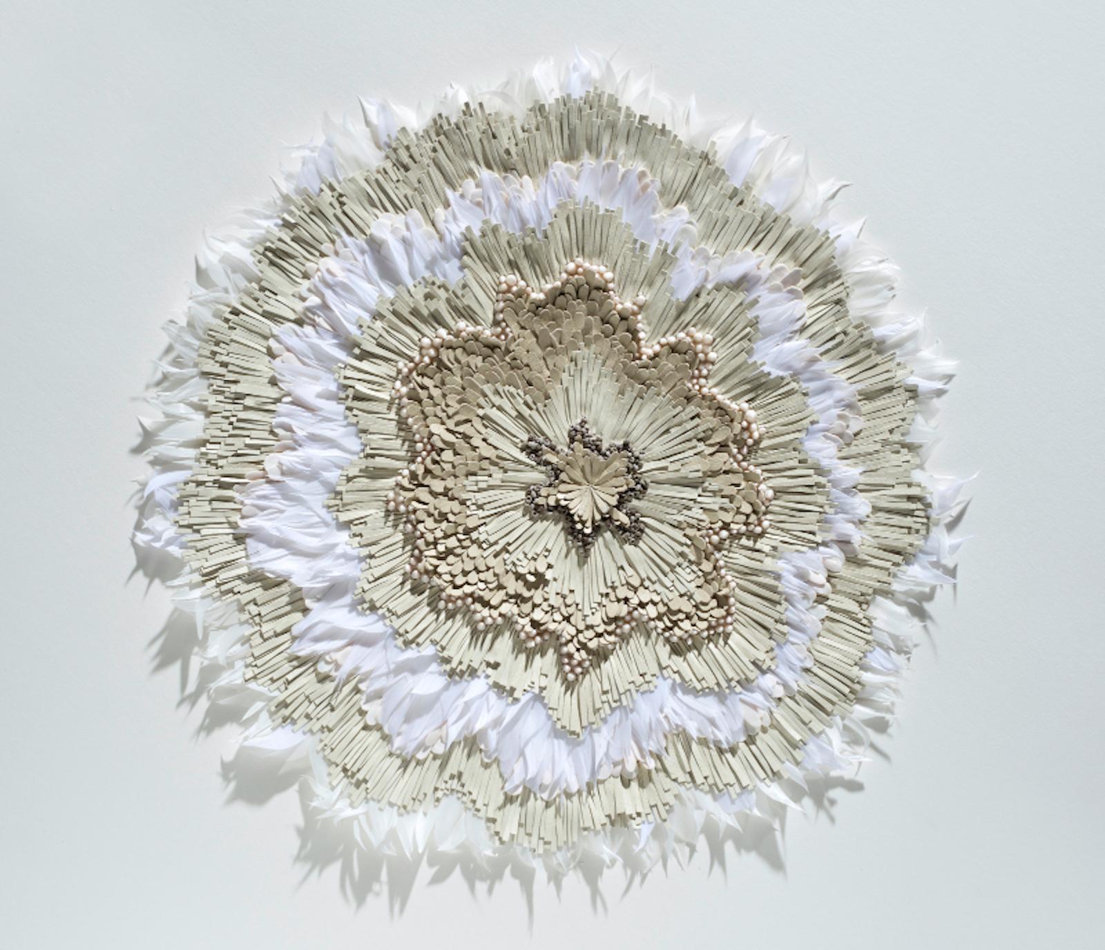 Cultiveren II - Abstract floral circle composition beige white nature inspired - Mixed Media Art by Dharma Strasser MacColl