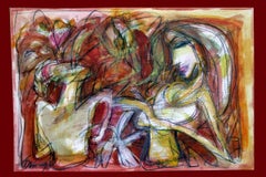 Woman, Mixed Media Art on Paper, Red, Yellow, Pink Colour Indian Master "In Stock"