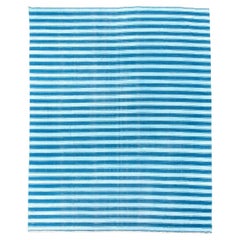 Dhurrie Carpet with Allover Denim Blue and White Stripes