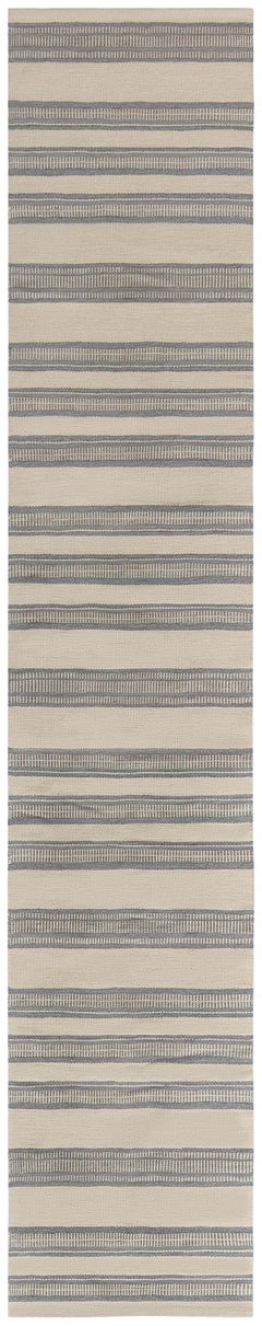 Dhurrie Modern Striped Beige With Blue Flatweave Runner "Colonna"