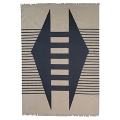Tappeto Dhurrie - Lana Moderna Geometrica Neutra Nero Grigio Crema Beige Linee Strisce