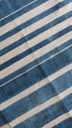 Dhurrie with Indigo and Ivory Stripe c.1920