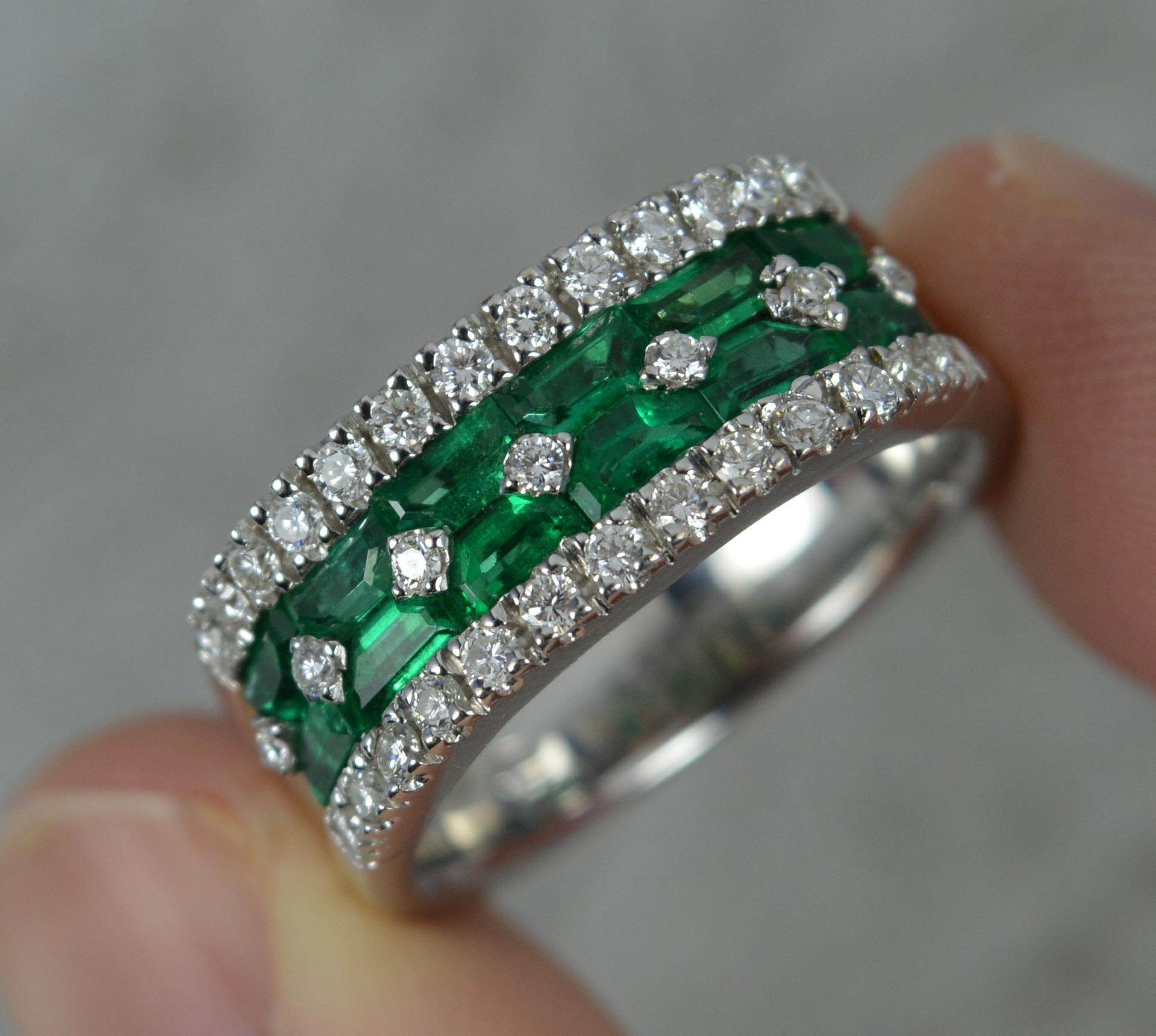 Di Go 18ct White Gold Emerald and Diamond Cluster Band Ring 5