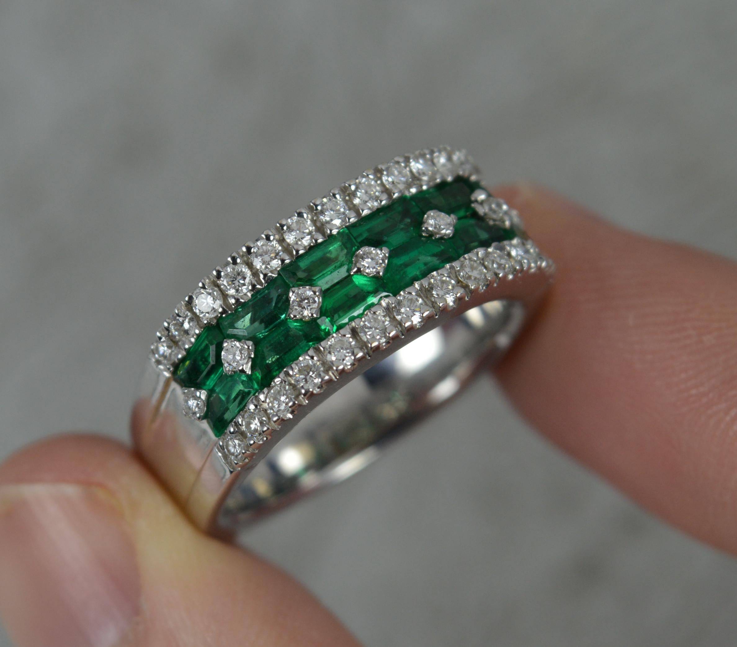 Di Go 18ct White Gold Emerald and Diamond Cluster Band Ring 6