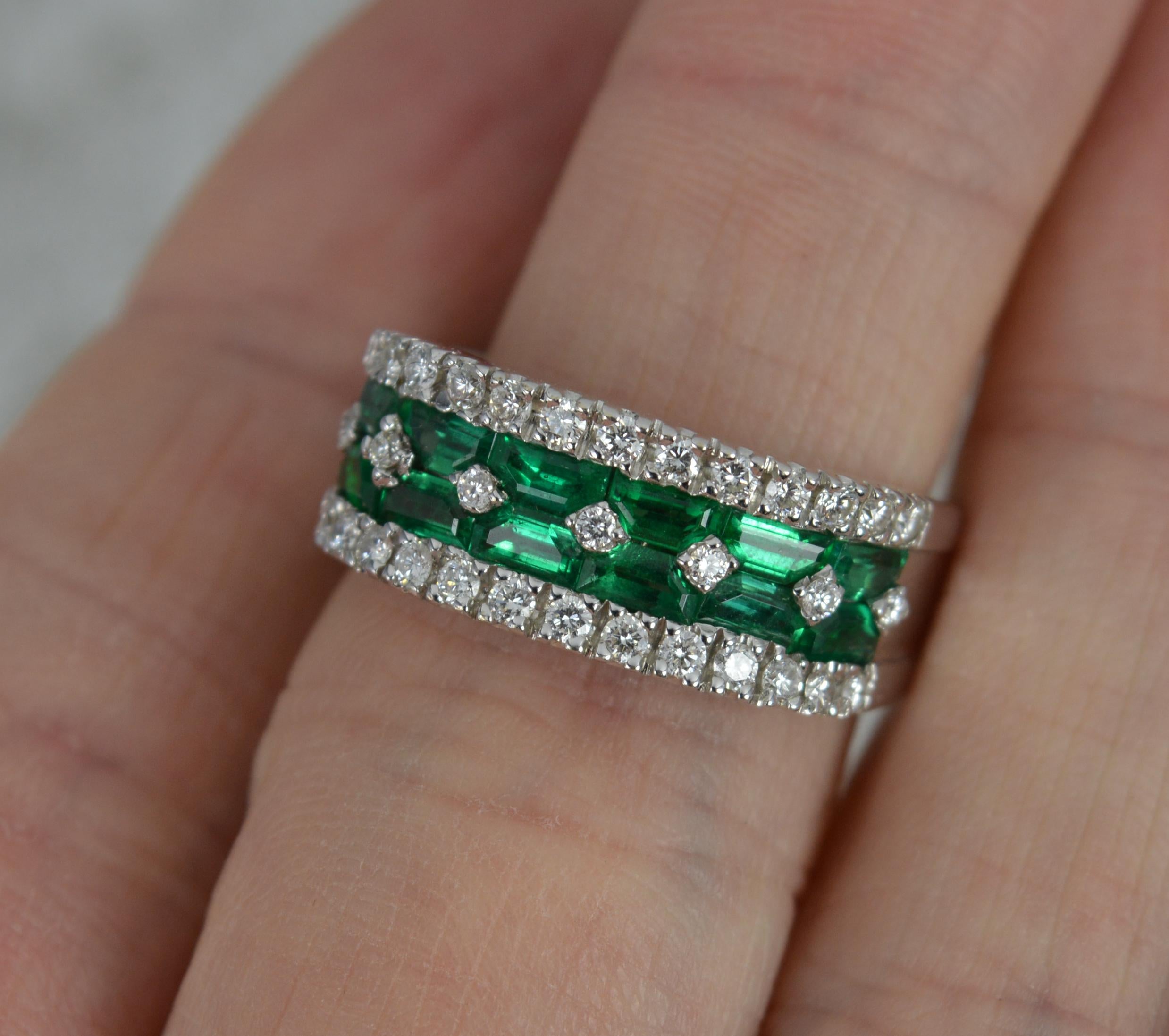 Di Go 18ct White Gold Emerald and Diamond Cluster Band Ring 7