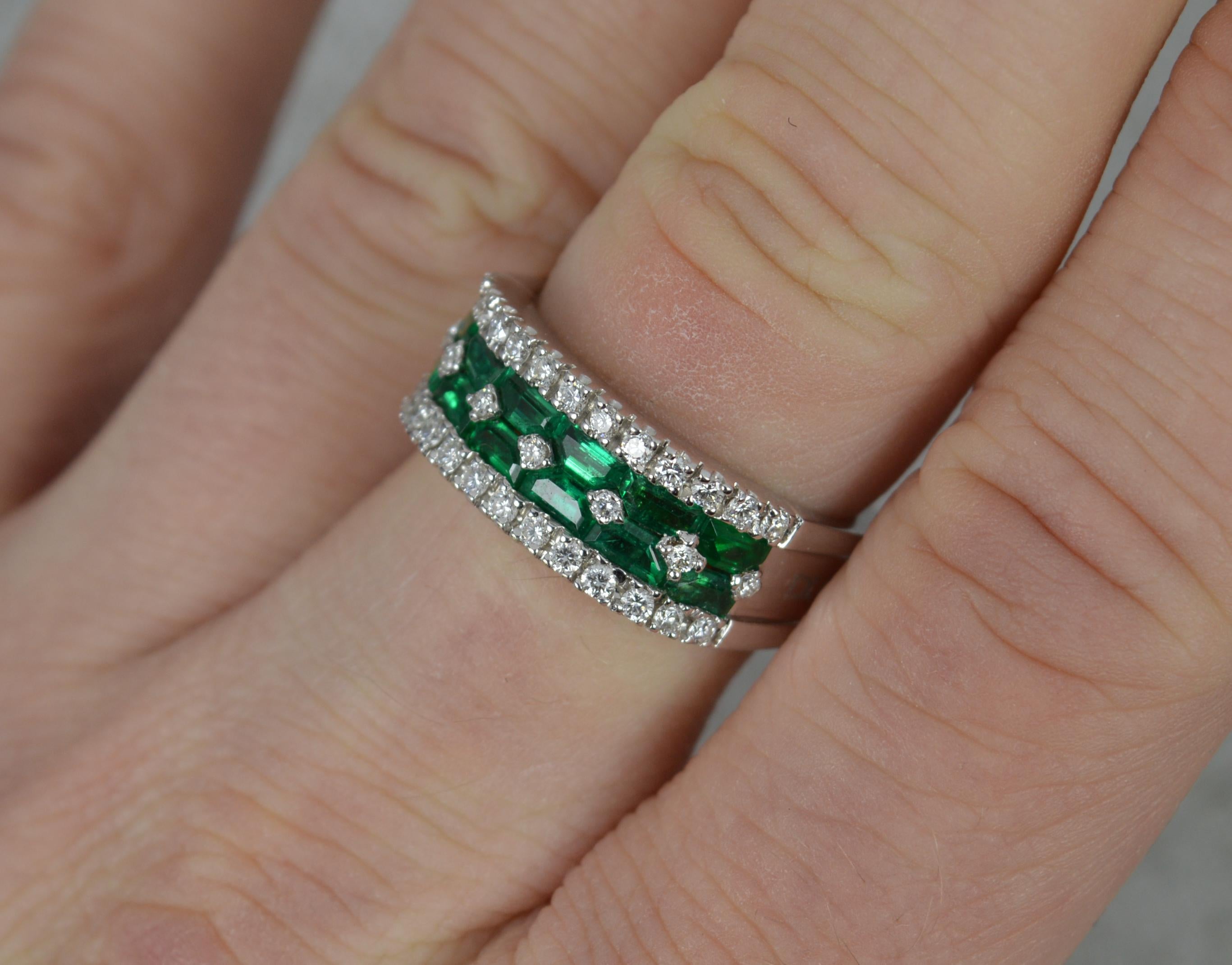Art Deco Di Go 18ct White Gold Emerald and Diamond Cluster Band Ring