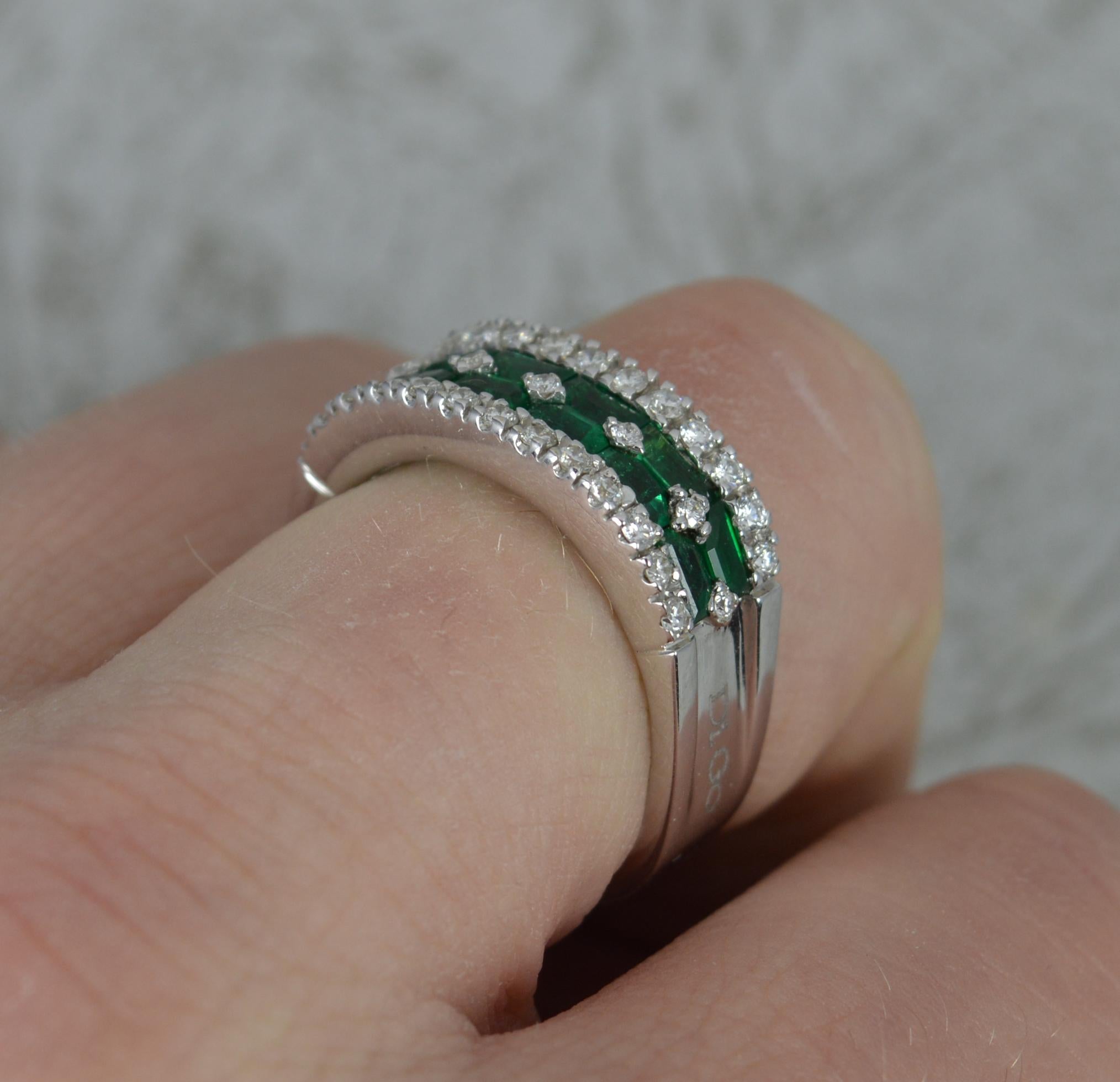 Emerald Cut Di Go 18ct White Gold Emerald and Diamond Cluster Band Ring