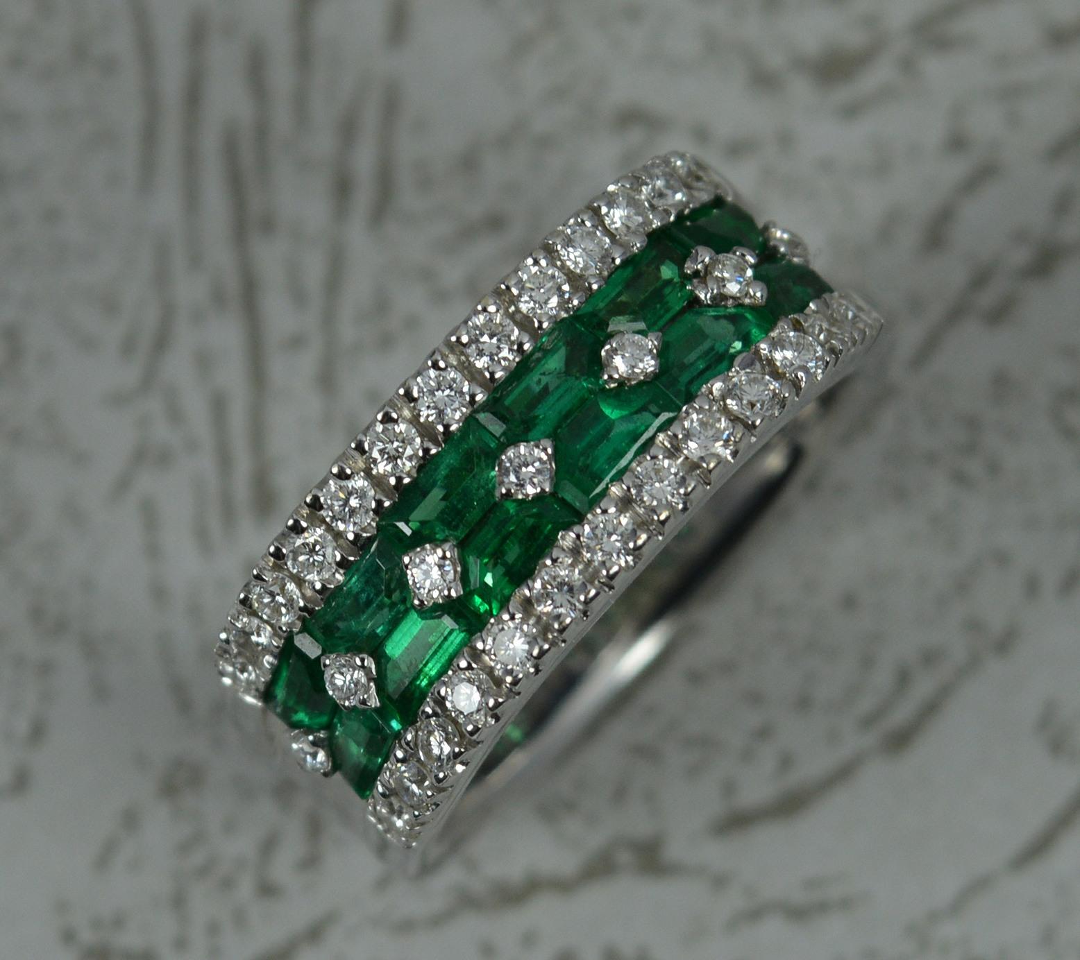 Women's Di Go 18ct White Gold Emerald and Diamond Cluster Band Ring