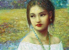 Portrait of a Girl by the River, Oil Painting by Di Li Feng