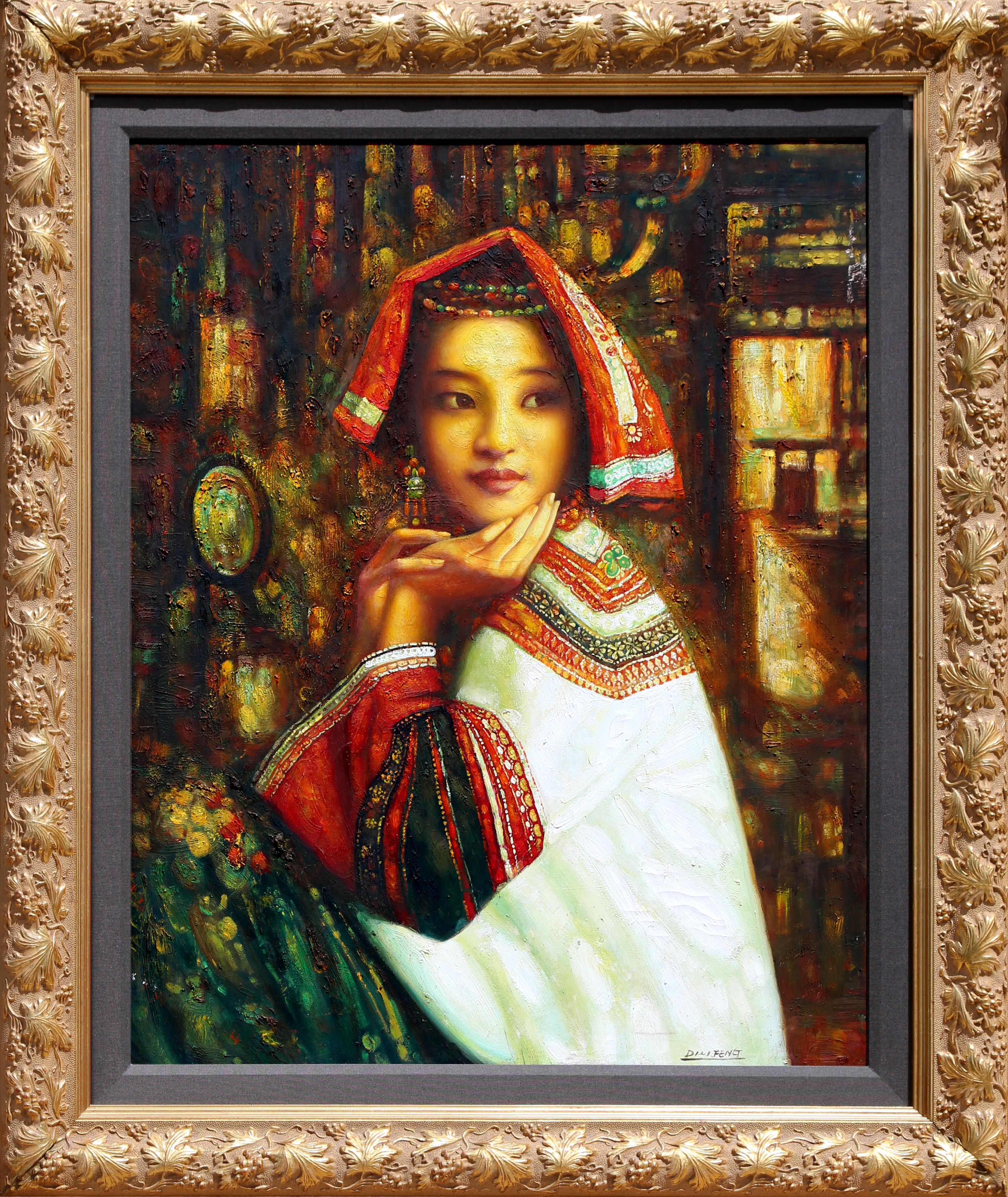 Di Li Feng Portrait Painting - Portrait of a Girl in Traditional Garb, Oil Painting