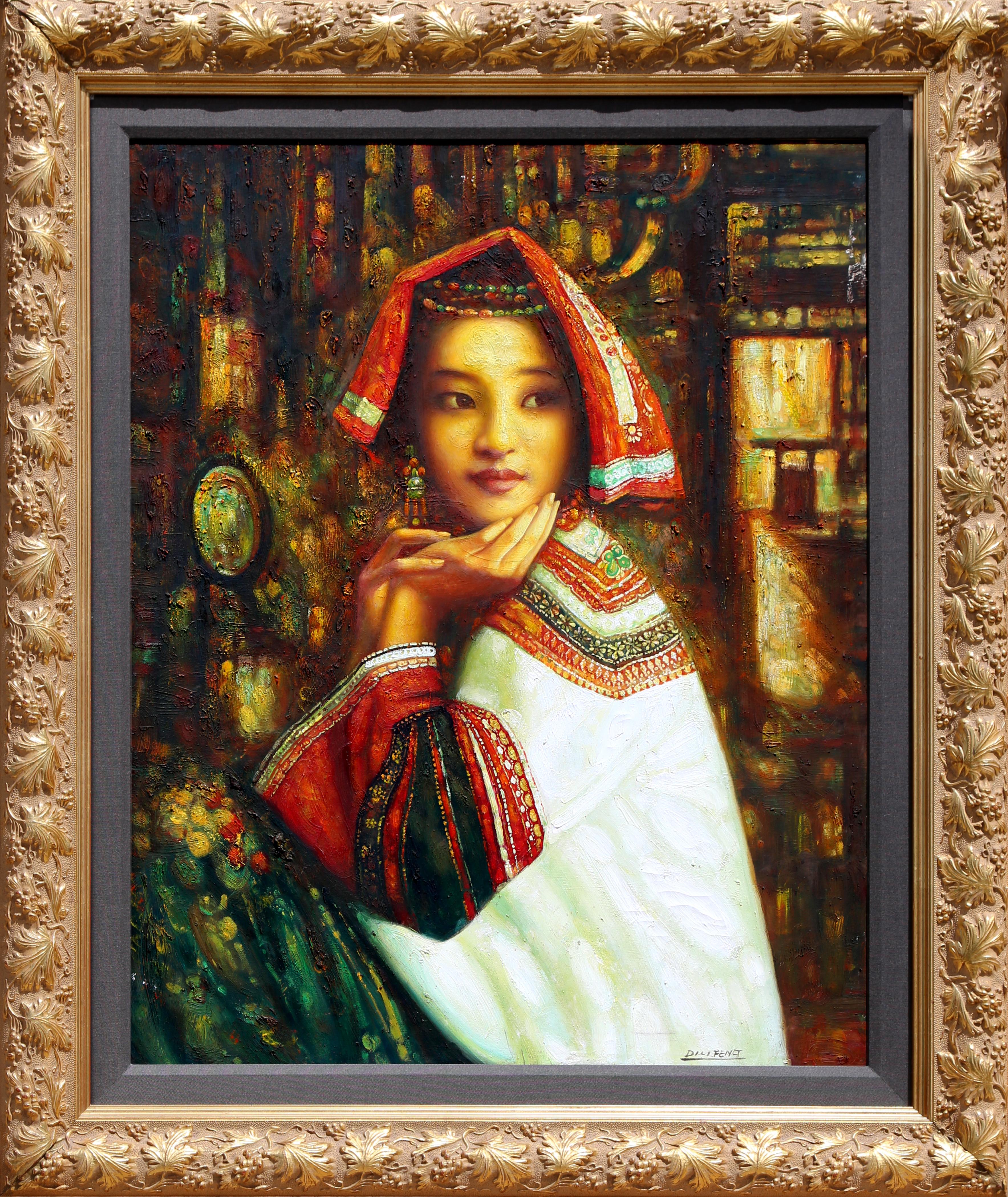 Artista: Di Li Feng, cinese (1958 - )
Titolo: Ragazza con ventaglio vicino al fiume
Anno: circa 2000
Medio: Olio su tela, firmato a sinistra.
Dimensioni: 40 x 31 pollici (101,6 x 78,74 cm)
Dimensioni della cornice: 51 x 42 pollici

Provenienza: