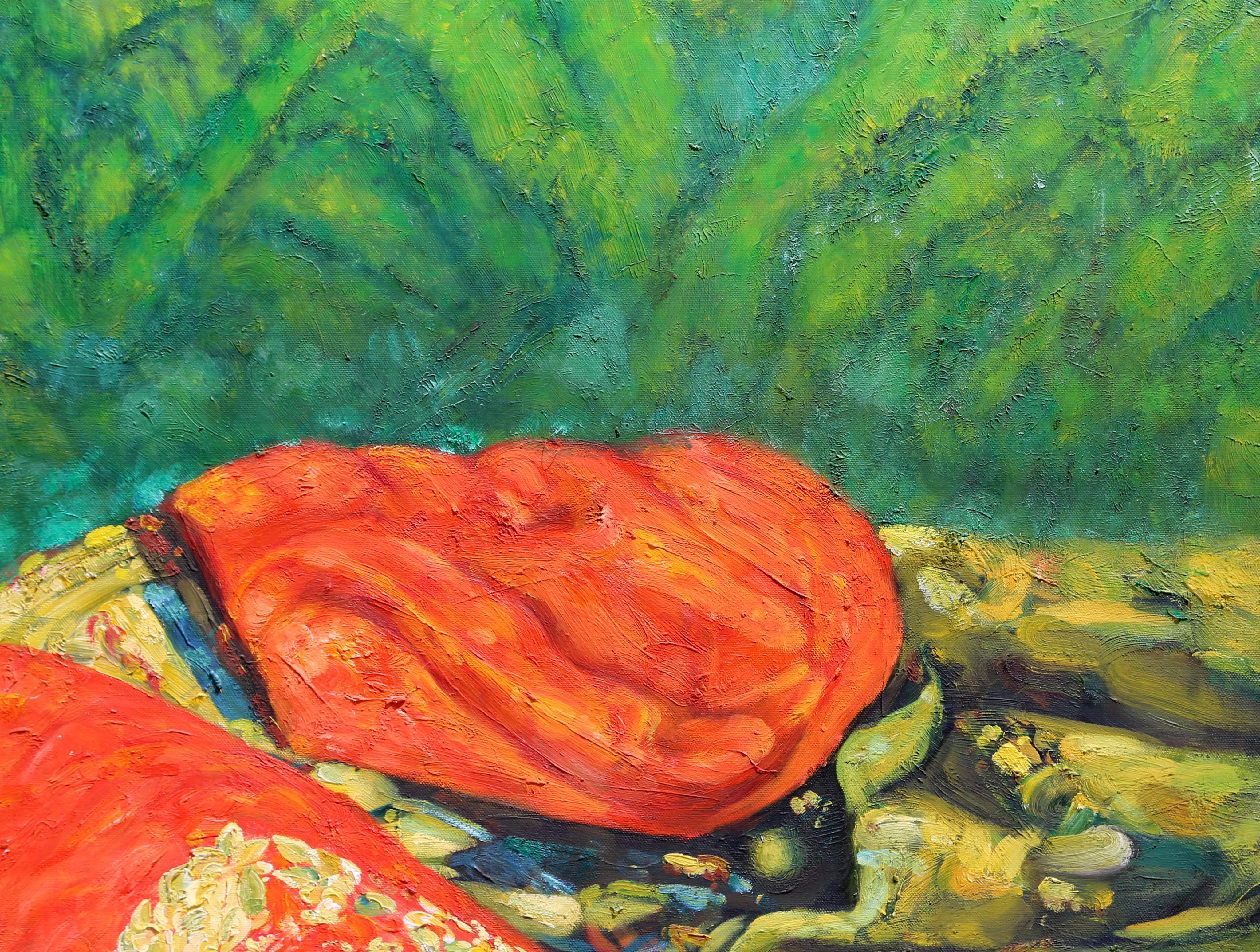 Ragazza sdraiata in abito tradizionale, Pittura a olio di Di Li Feng in vendita 1