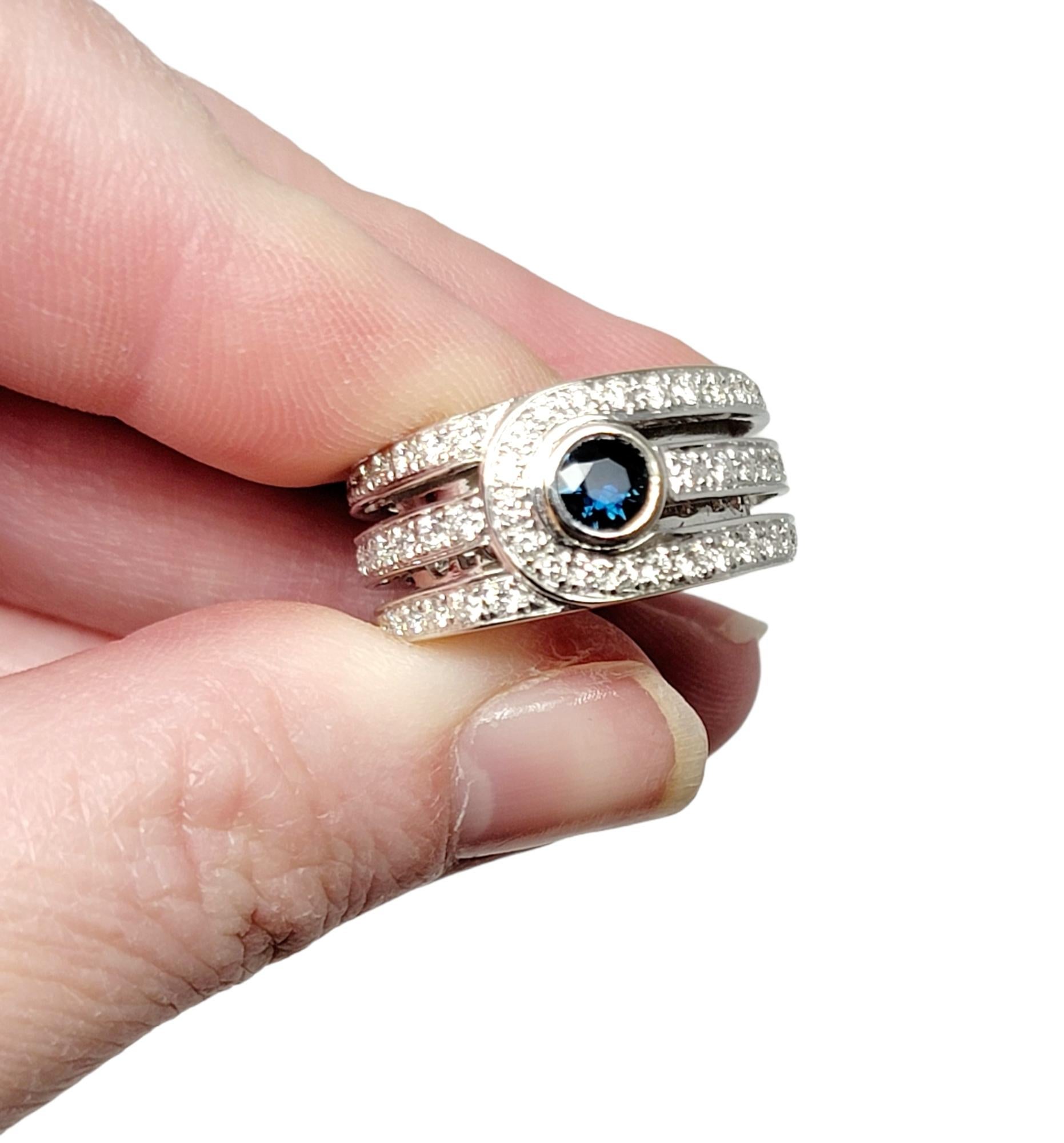 Di Modelo Bague jonc à trois rangées de diamants et saphirs en or blanc 18 carats en vente 6