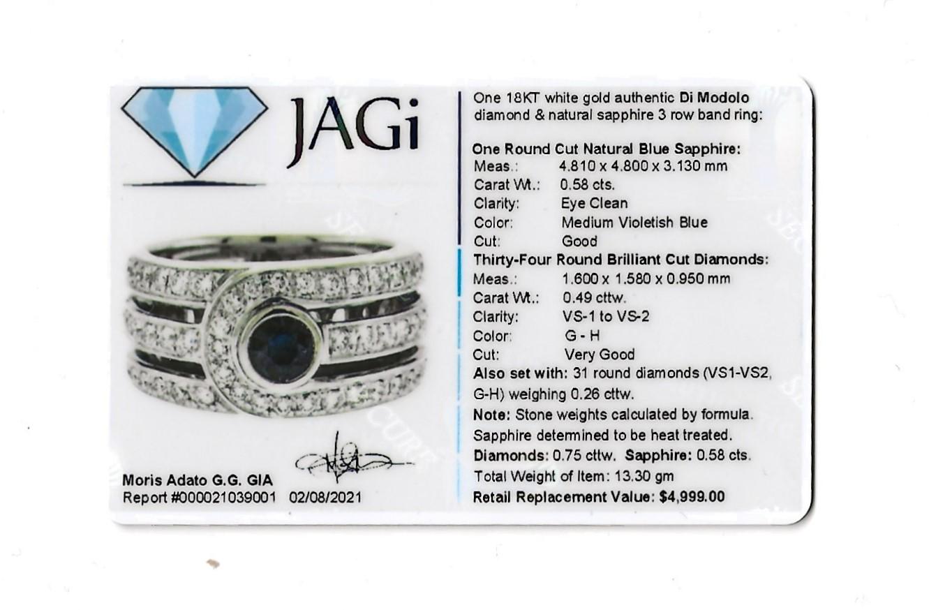 Di Modelo Bague jonc à trois rangées de diamants et saphirs en or blanc 18 carats en vente 10