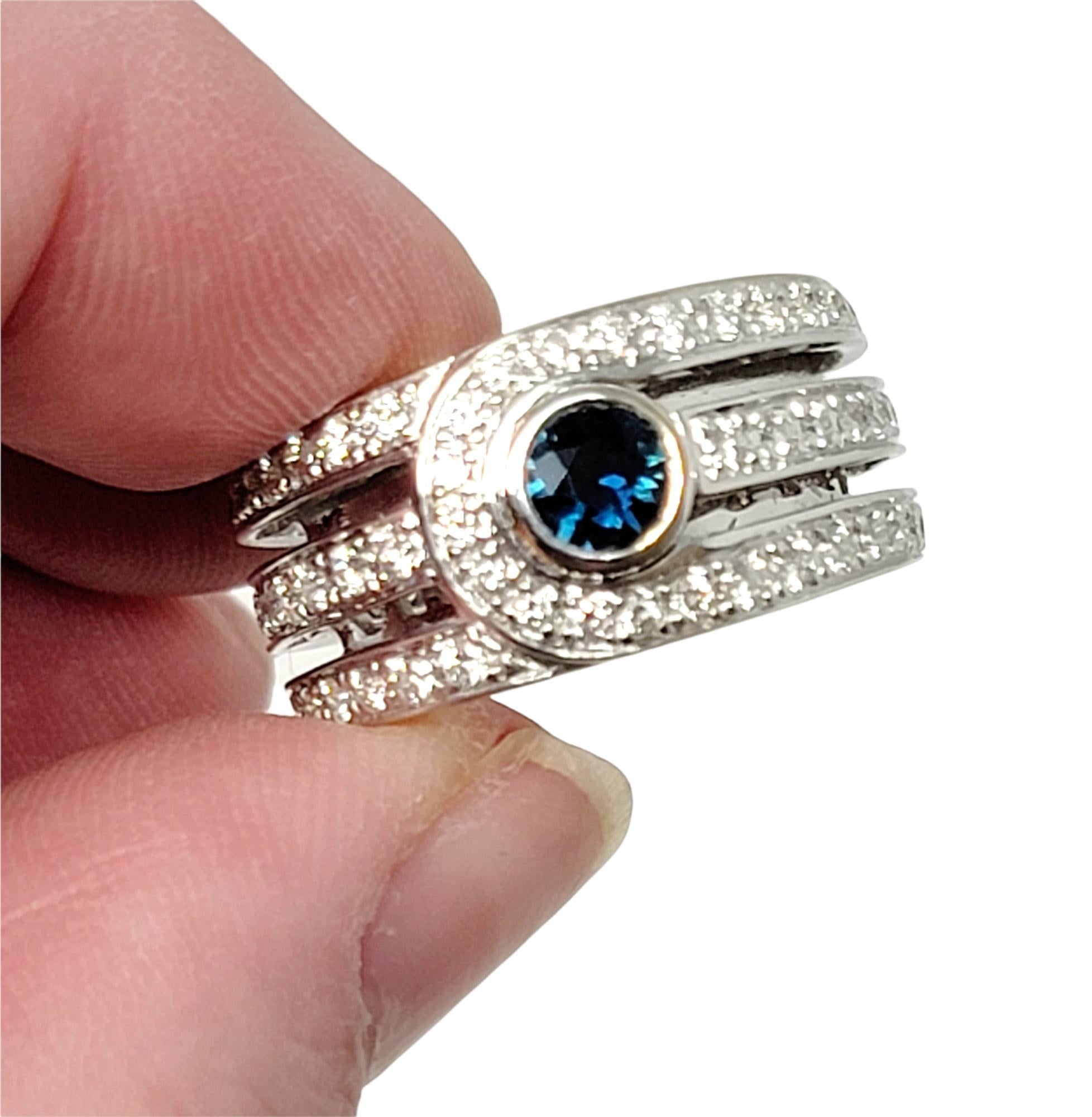 Di Modelo Three Row Diamond and Sapphire Band Ring in 18 Karat White Gold For Sale 2