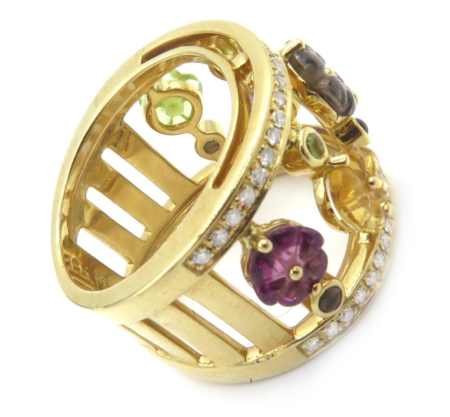 Men's Di Modolo 18 Karat Gold Amethyst, Citrine, Peridot and Diamond Tempia Ring