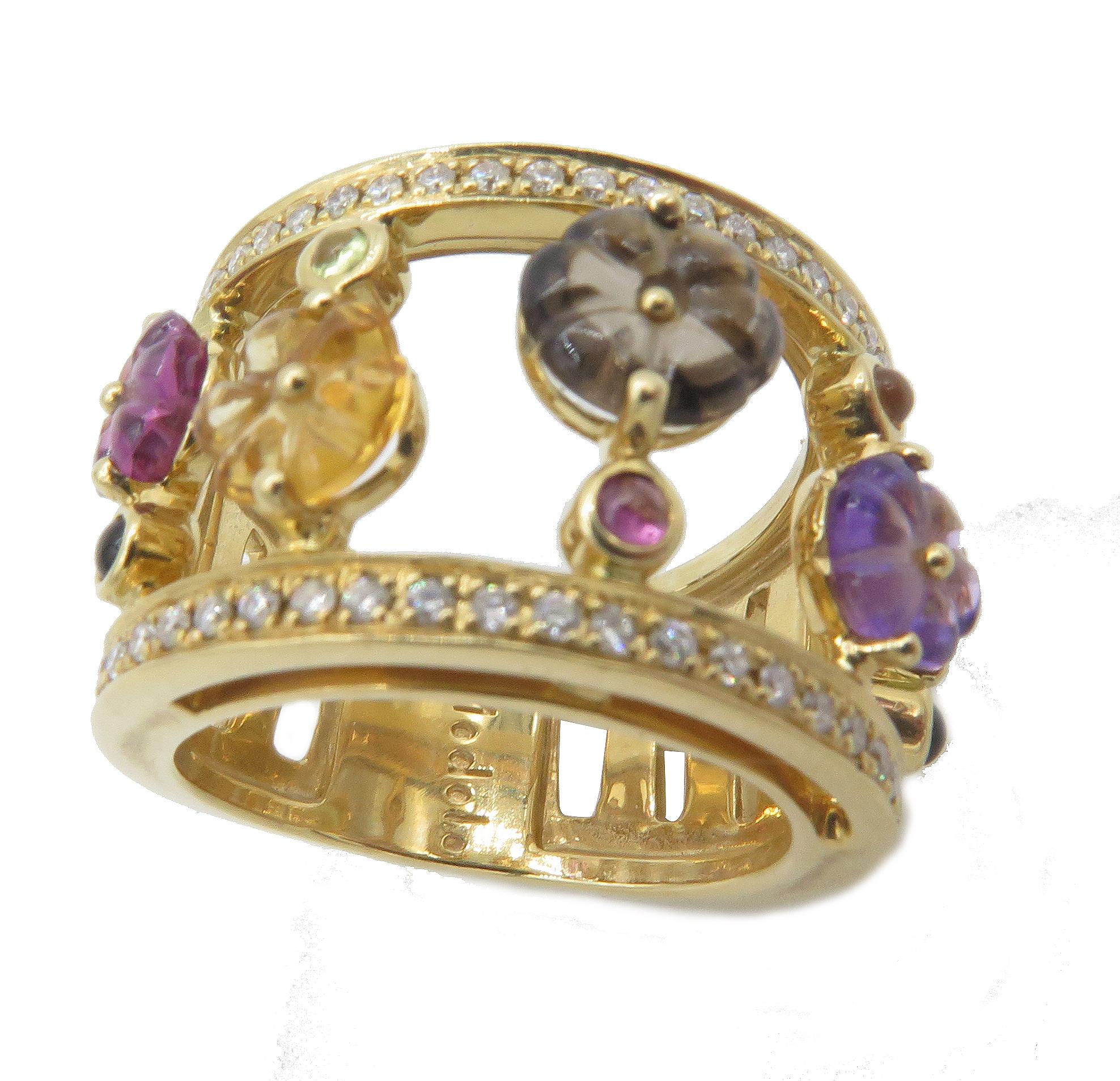 Di Modolo 18 Karat Gold Amethyst, Citrine, Peridot and Diamond Tempia Ring 2