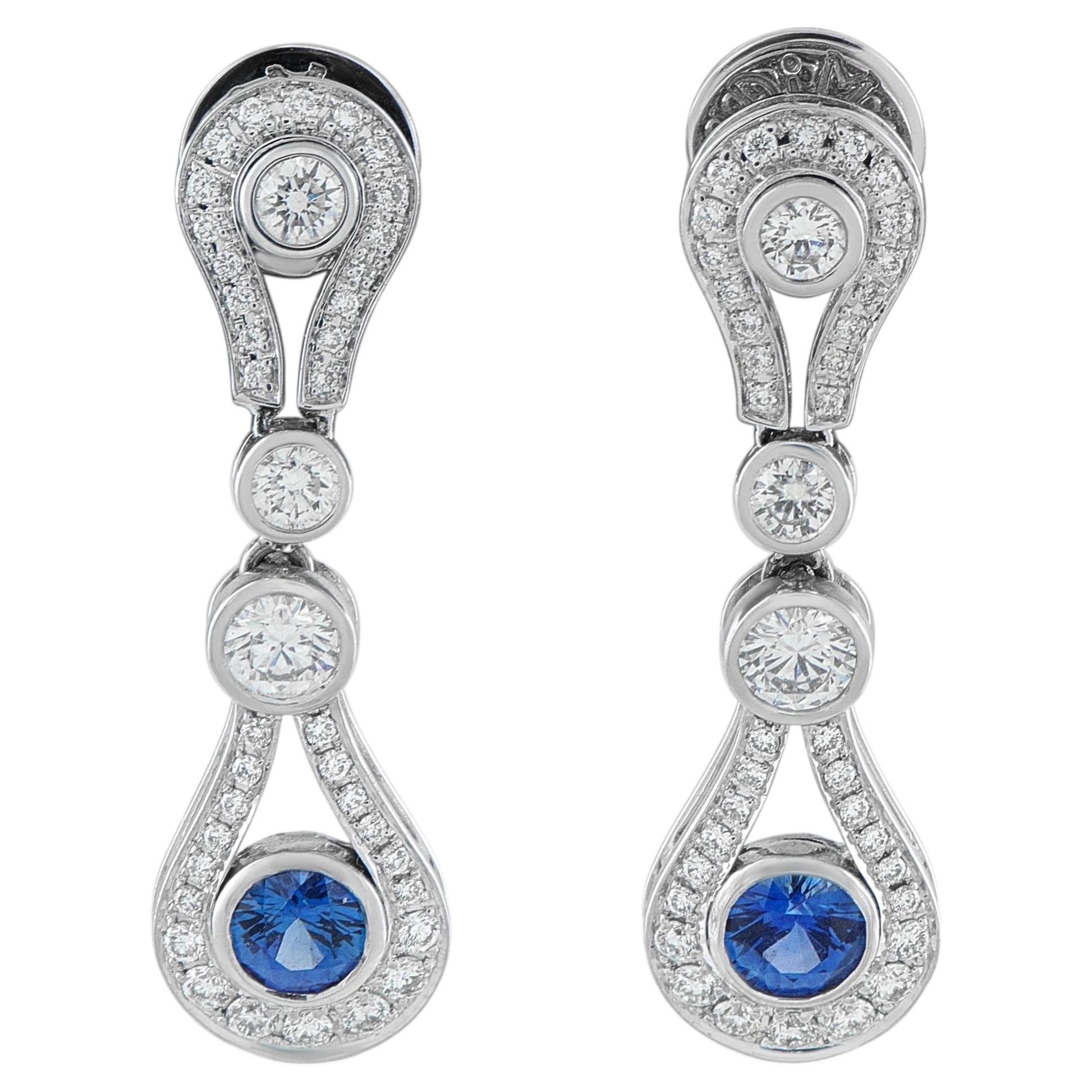 Di Modolo 18K White Gold 1.25ct Diamond and Sapphire Drop Earrings