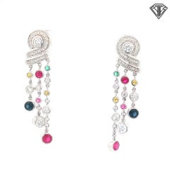 Di Modolo Boucles d'oreilles pendantes en or blanc 18 carats diamant et saphir multicolore rubis