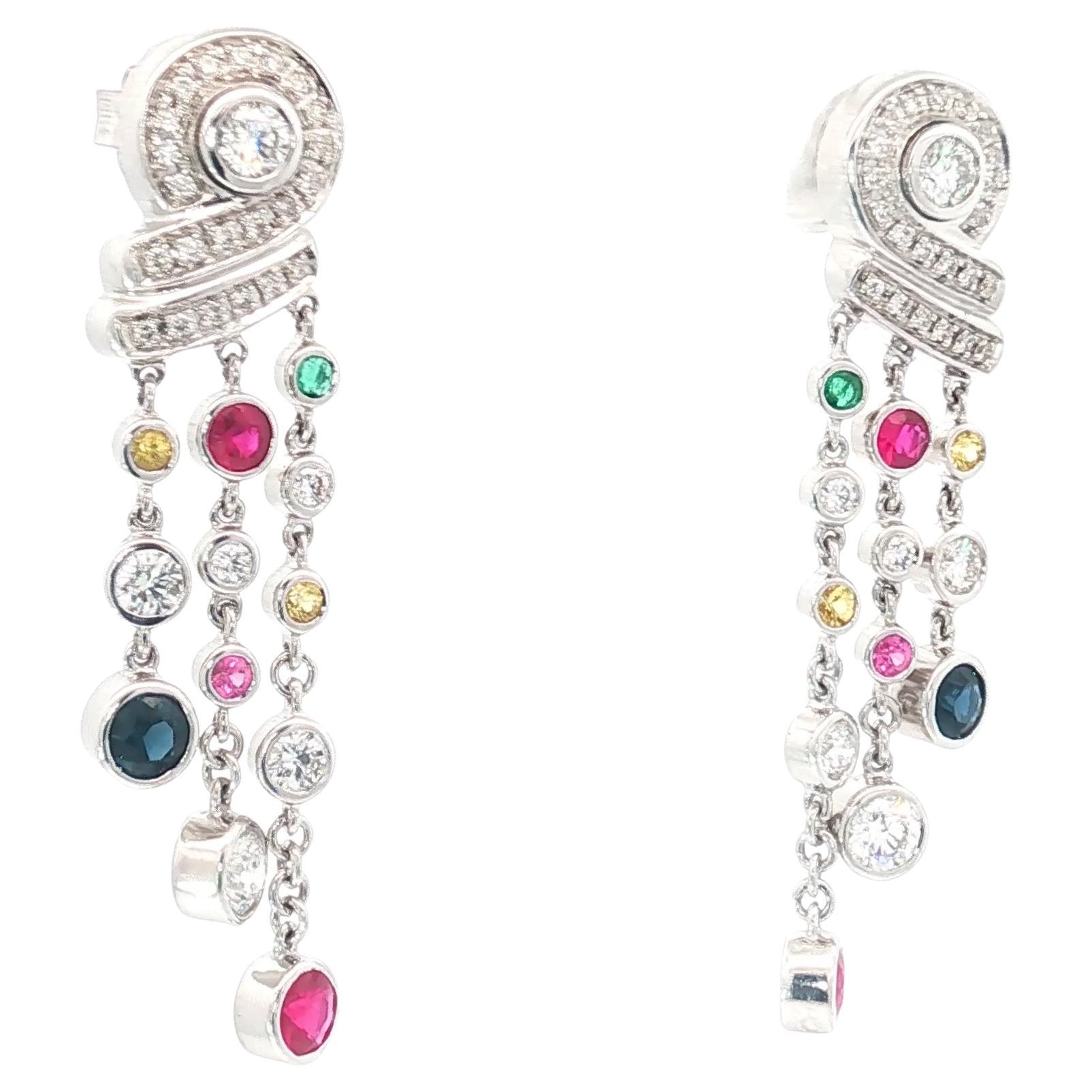 Di Modolo 18K White Gold Diamond & Multicolor Sapphire Ruby Drop Earrings