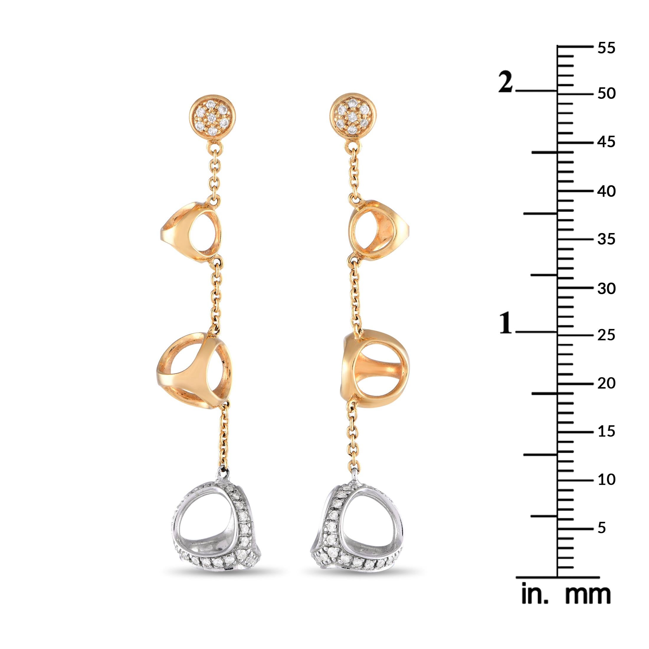 Di Modolo 18K Yellow and White Gold 0.58ct Diamond Dangling Earrings DM02-121823 In Excellent Condition In Southampton, PA