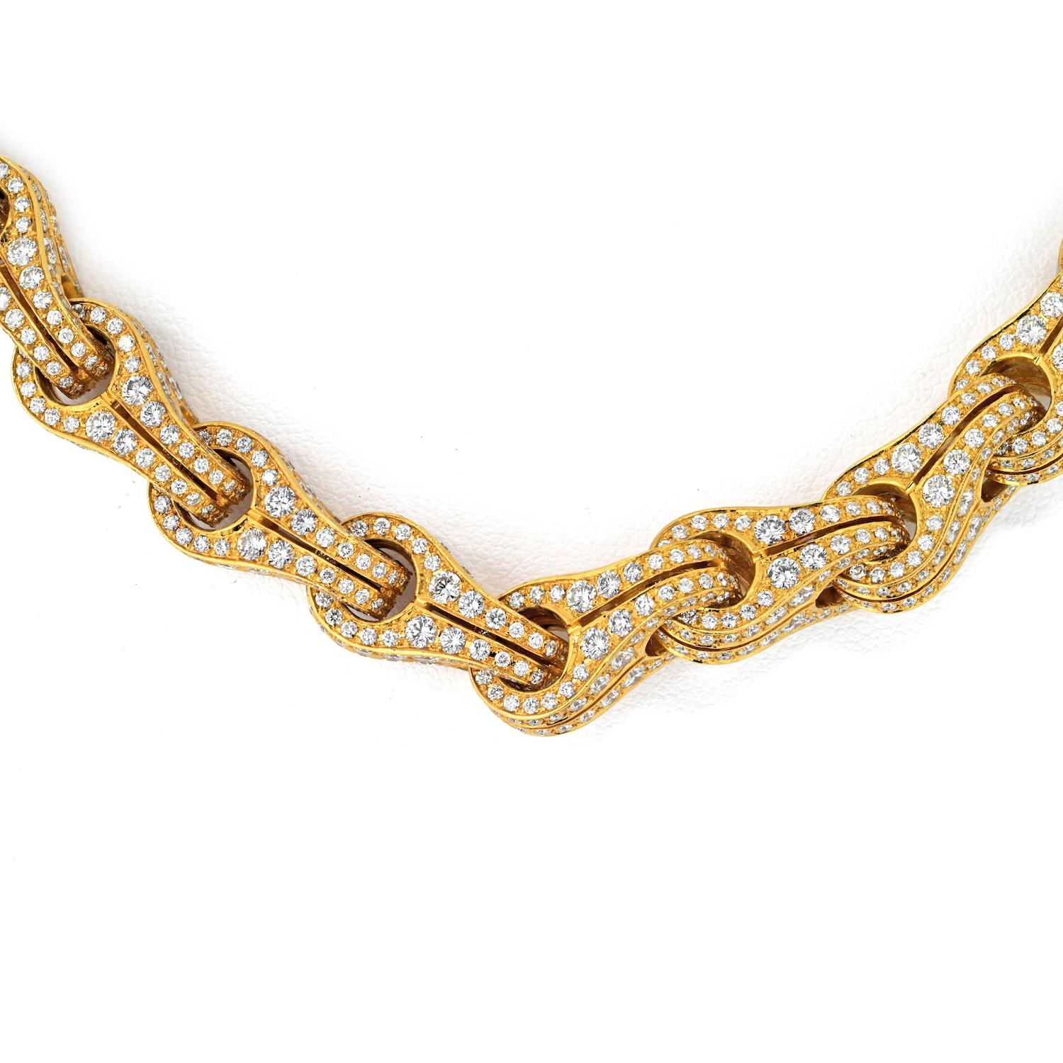 Di Modolo 18 Karat Gelbgold 37,62 Karat Gesamtdiamant-Gliederhalskette im Fahrradstil Gliederhalskette (Rundschliff)
