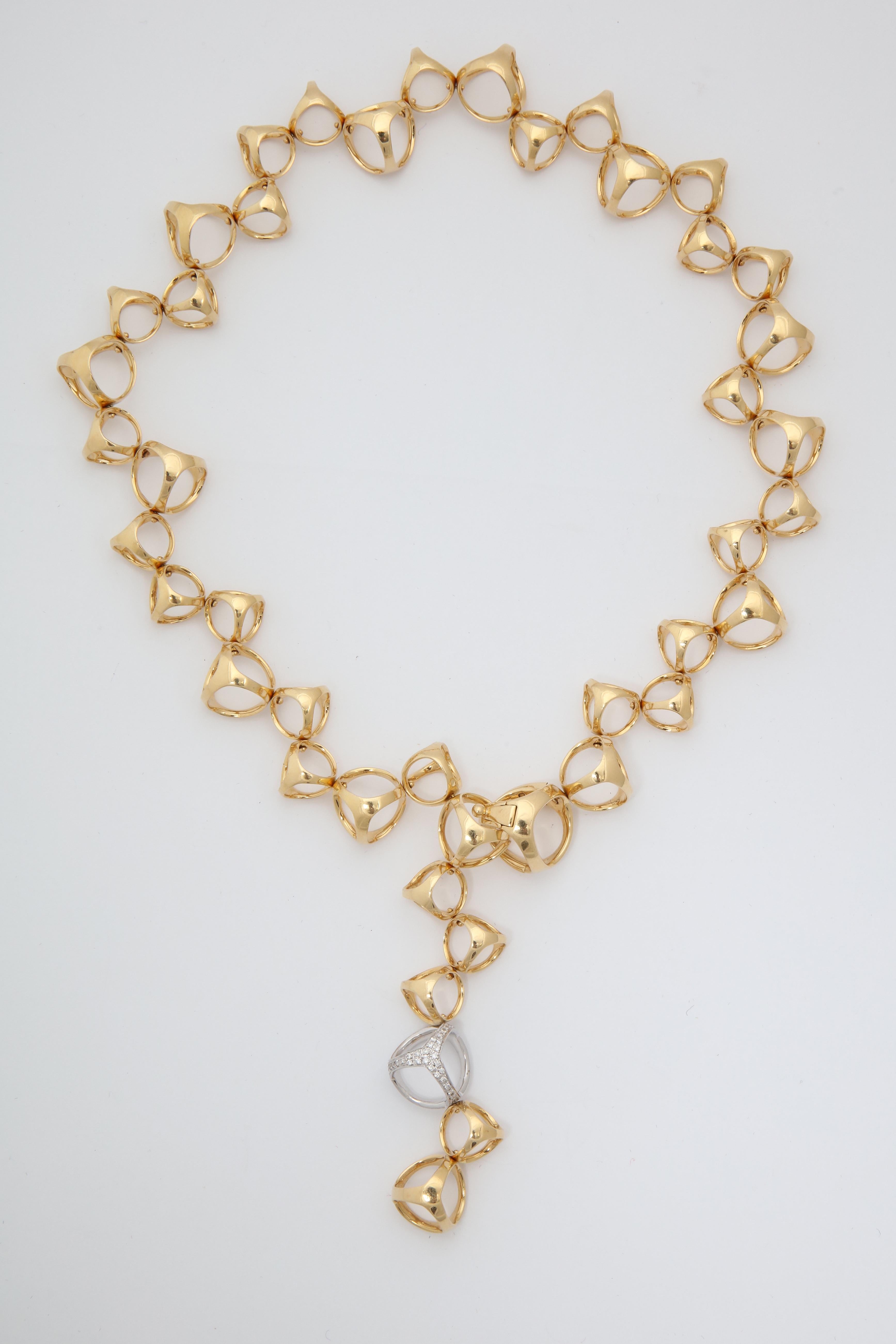 One Ladies 18kt Gold Open Link Necklace Composed Of Numerous Three Dimensional Triadra Style Links One Link In White Gold Set With Approximately .50 Cts Of Diamonds.Signed Di Modolo Milano.Original Retail Price $12,250-