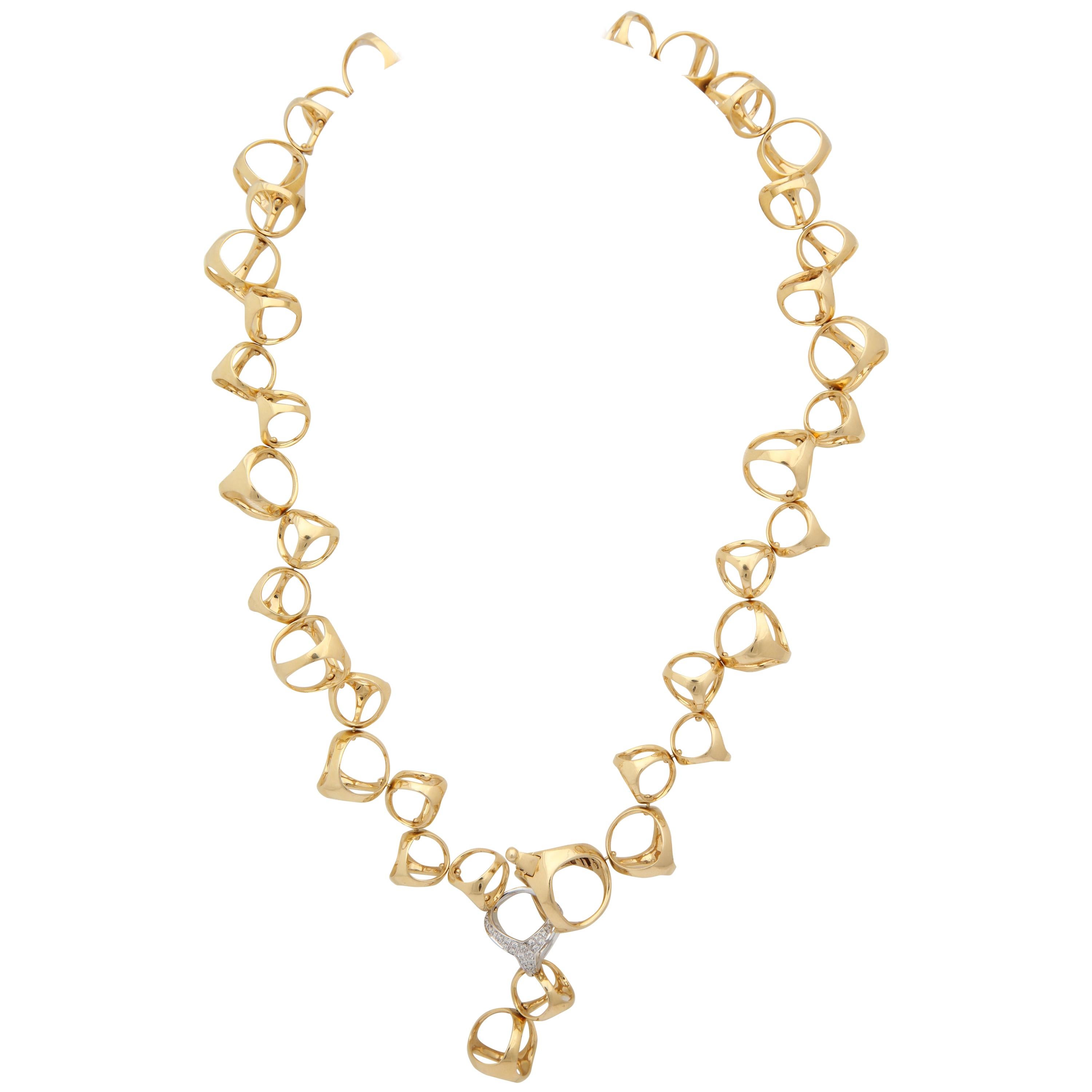 Di Modolo 1990s Triada Clasp Diamond and White and Gold Open Link Necklace