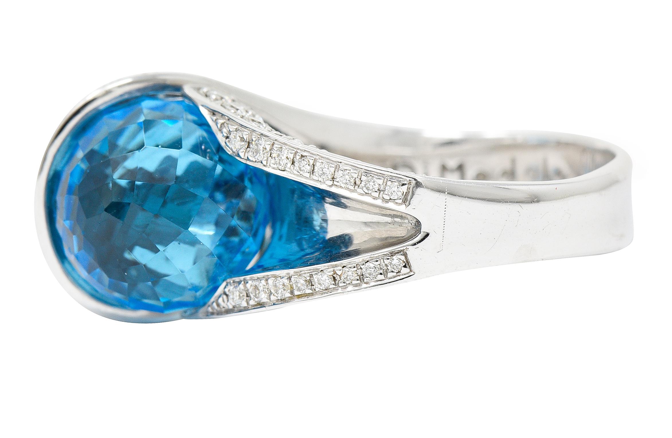 Di Modolo Blauer Topas Pavé-Diamant 18 Karat Weißgold Edelsteinring für Damen oder Herren