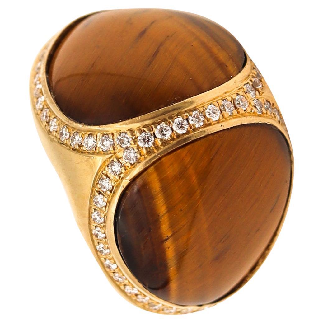 Di Modolo Cocktail Ring in 18Kt Gold With 28.65 Ctw Tiger Eye Quartz & Diamonds