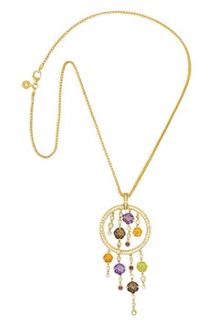 Di Modolo Diamond Citrine Peridot 18 Karat Gold Tempia Floral Pendant Necklace