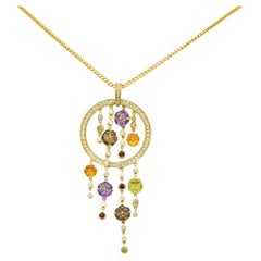 Vintage Di Modolo Diamond Citrine Peridot 18 Karat Gold Tempia Floral Pendant Necklace