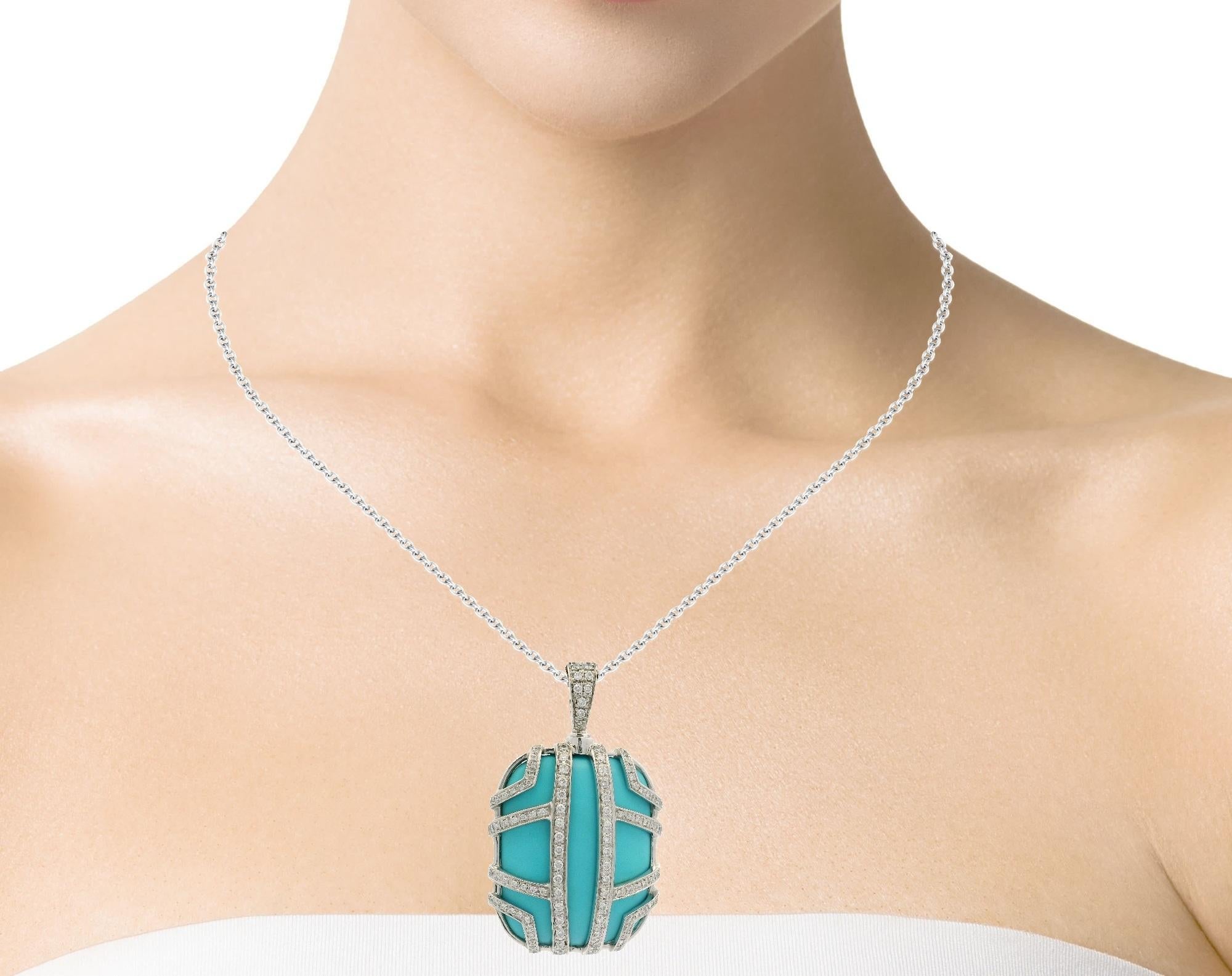 Di Modolo Favola 18k Gold Large Turquoise & Diamond Pendant 16