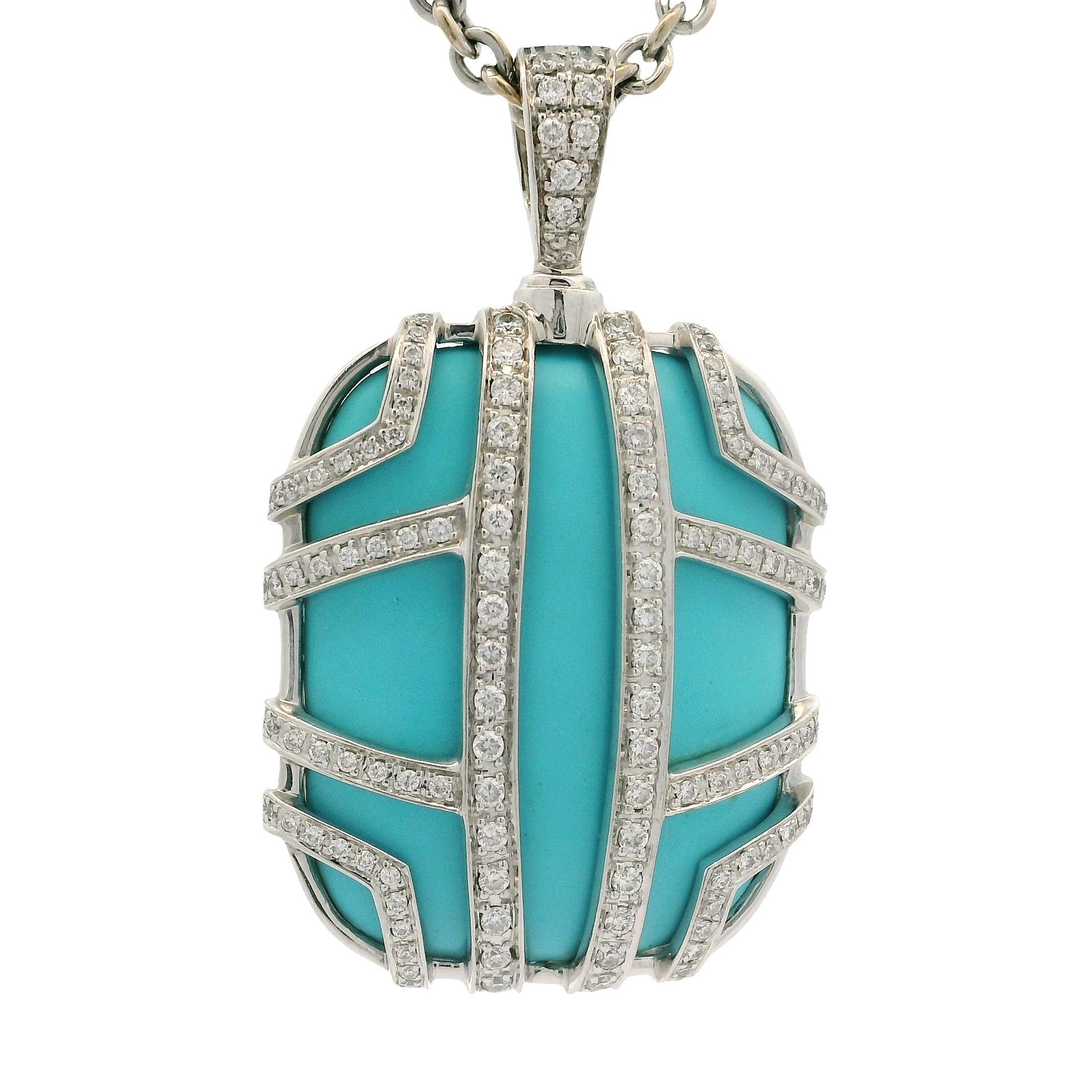 Di Modolo Favola 18k Gold Large Turquoise & Diamond Pendant 16