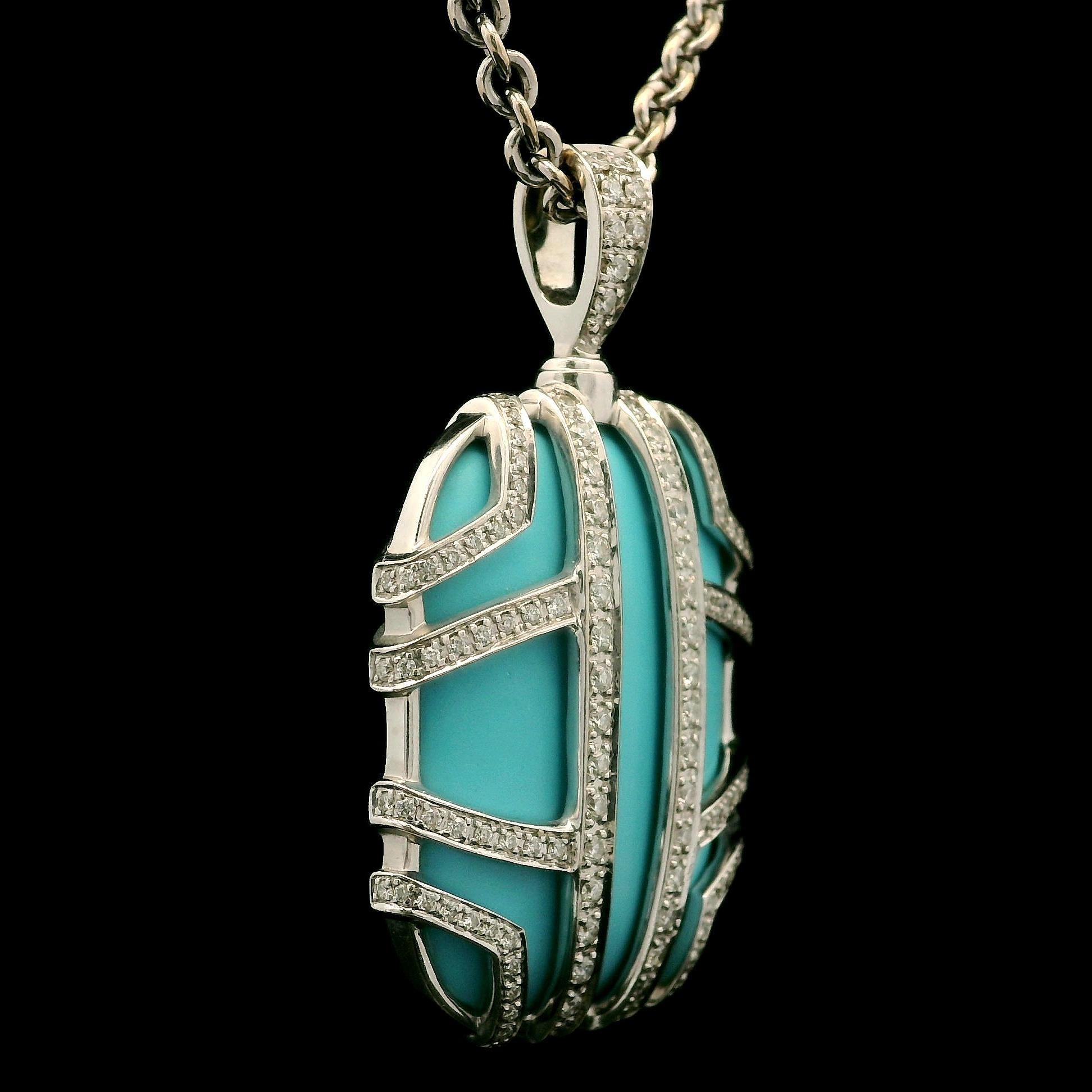 Taglio cuscino Di Modolo Favola 18k Gold Large Turquoise & Diamond Pendant 16