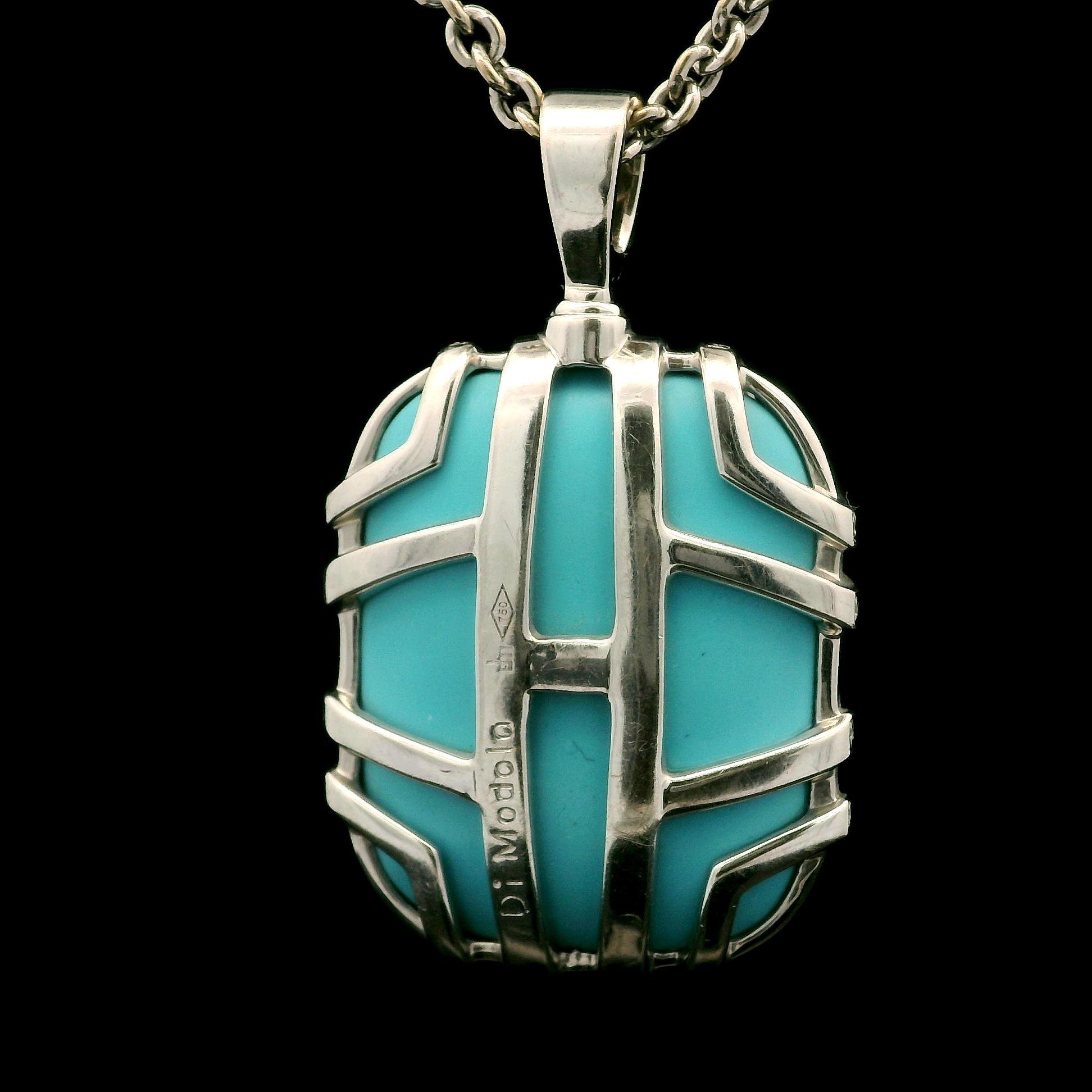 Donna Di Modolo Favola 18k Gold Large Turquoise & Diamond Pendant 16