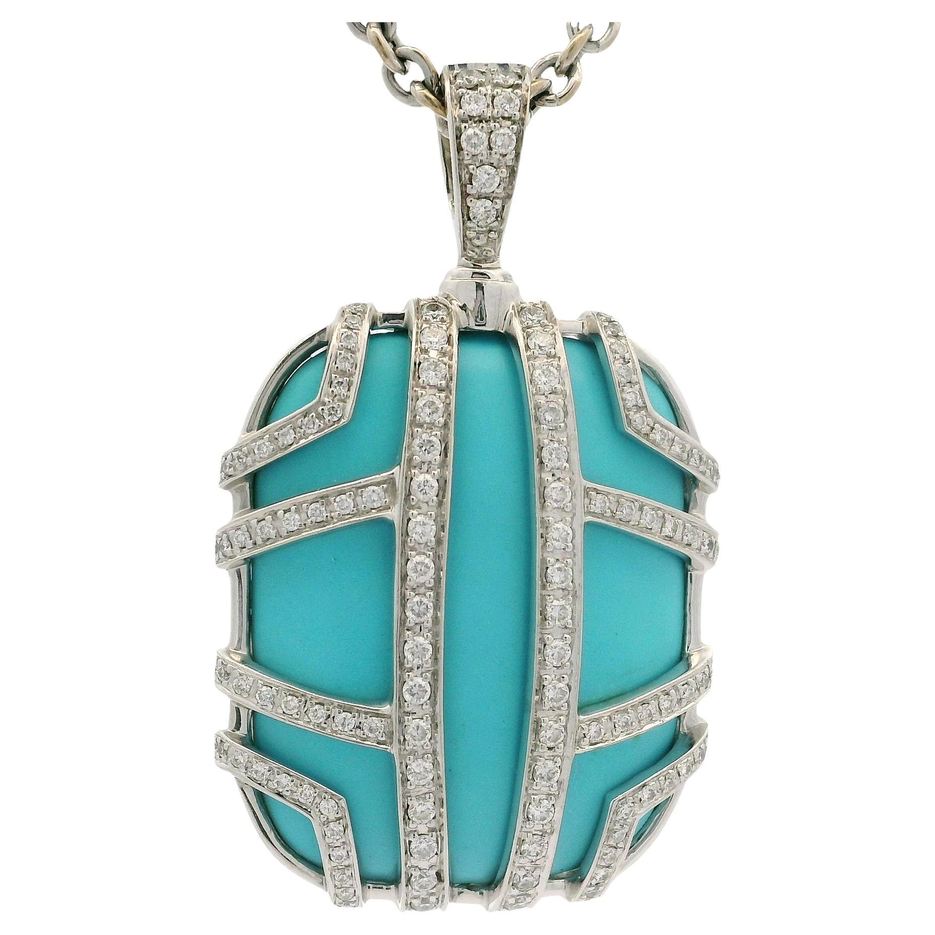 Di Modolo Favola 18k Gold Large Turquoise & Diamond Pendant 16" Necklace