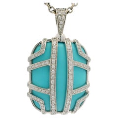 Di Modolo Favola 18k Gold Large Turquoise & Diamond Pendant 16" Necklace