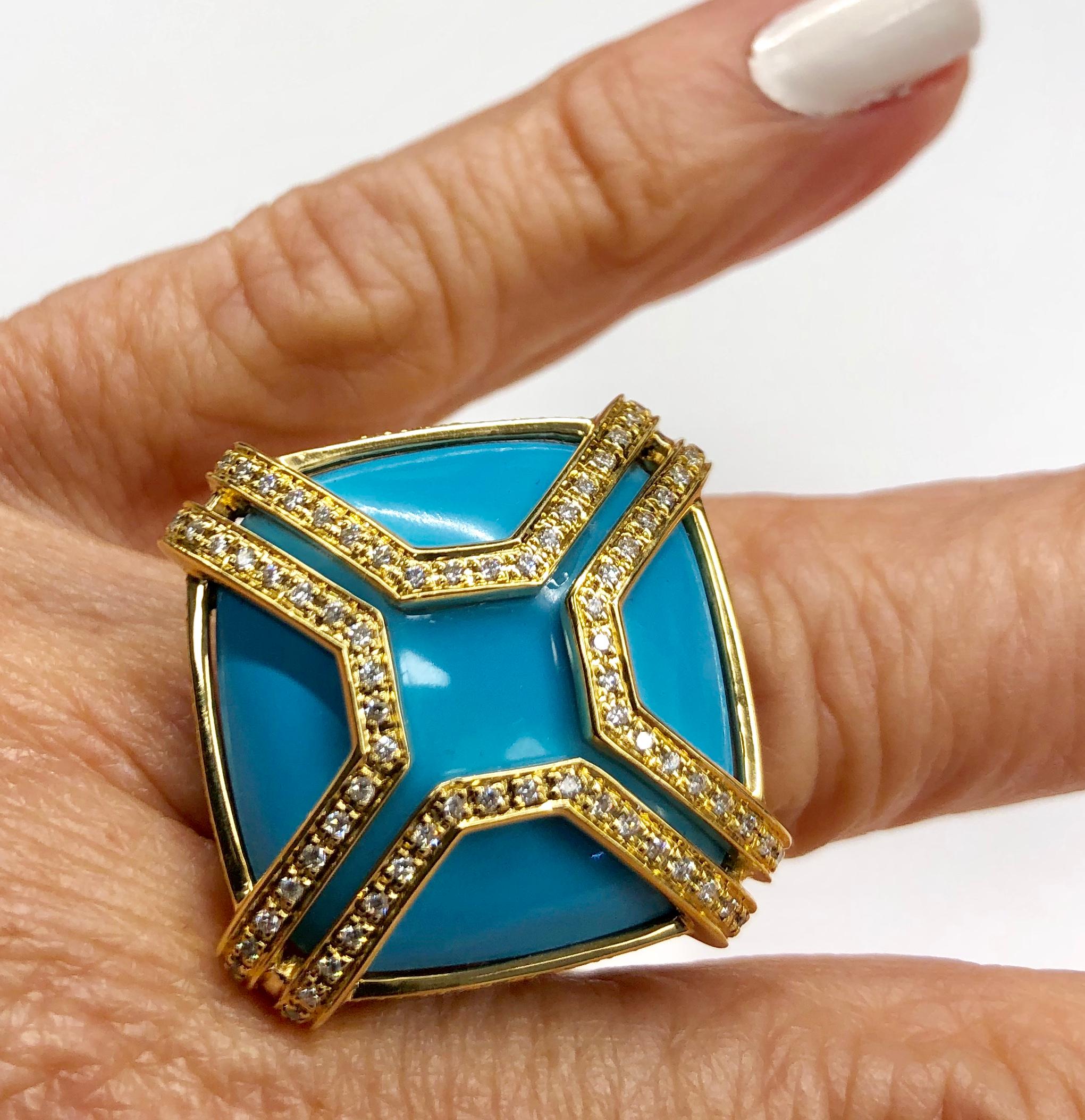 Mixed Cut Di Modolo Favola Turquoise and Diamond Ring in 18K Gold