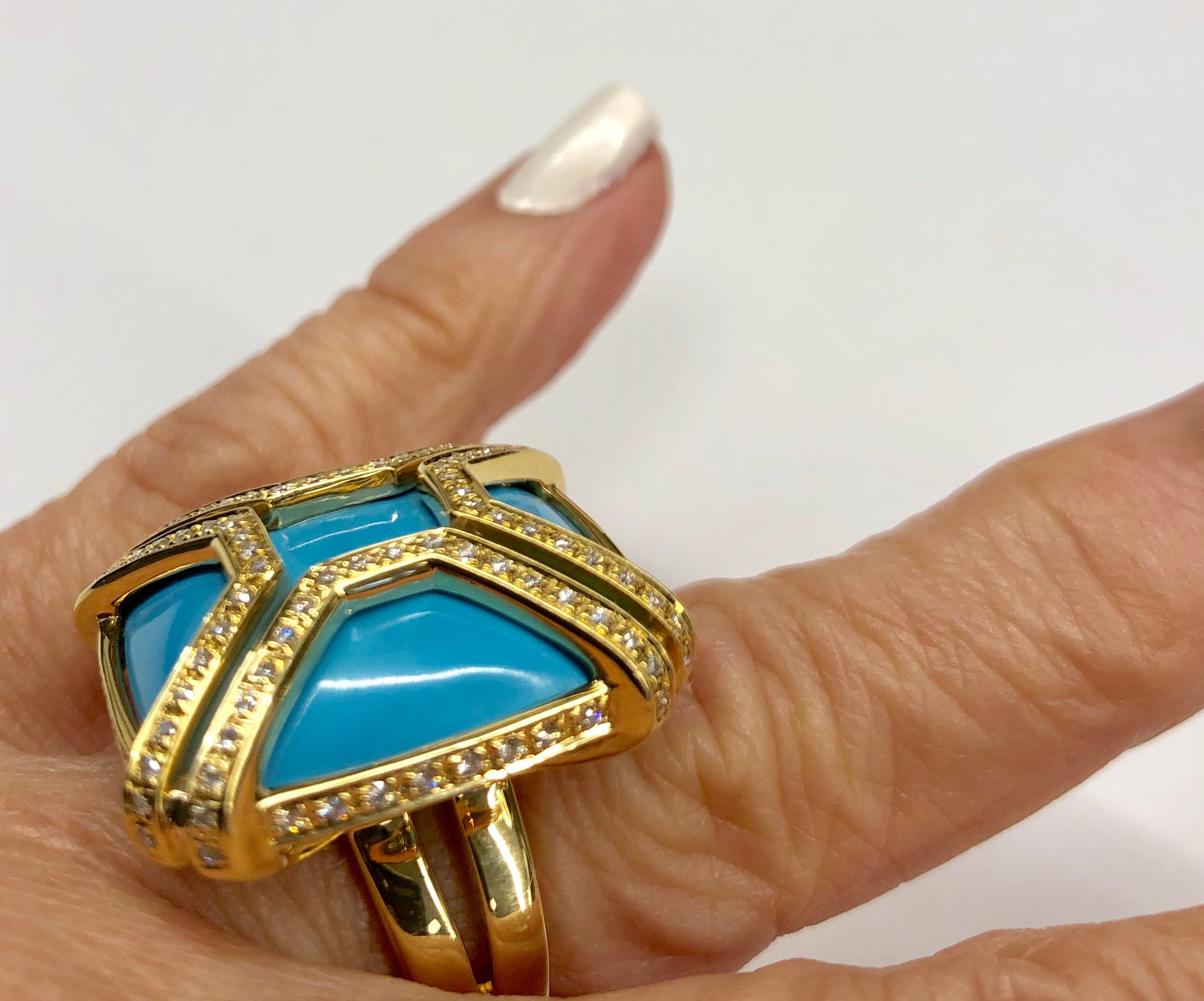 Di Modolo Favola Turquoise and Diamond Ring in 18K Gold In Good Condition In Houston, TX