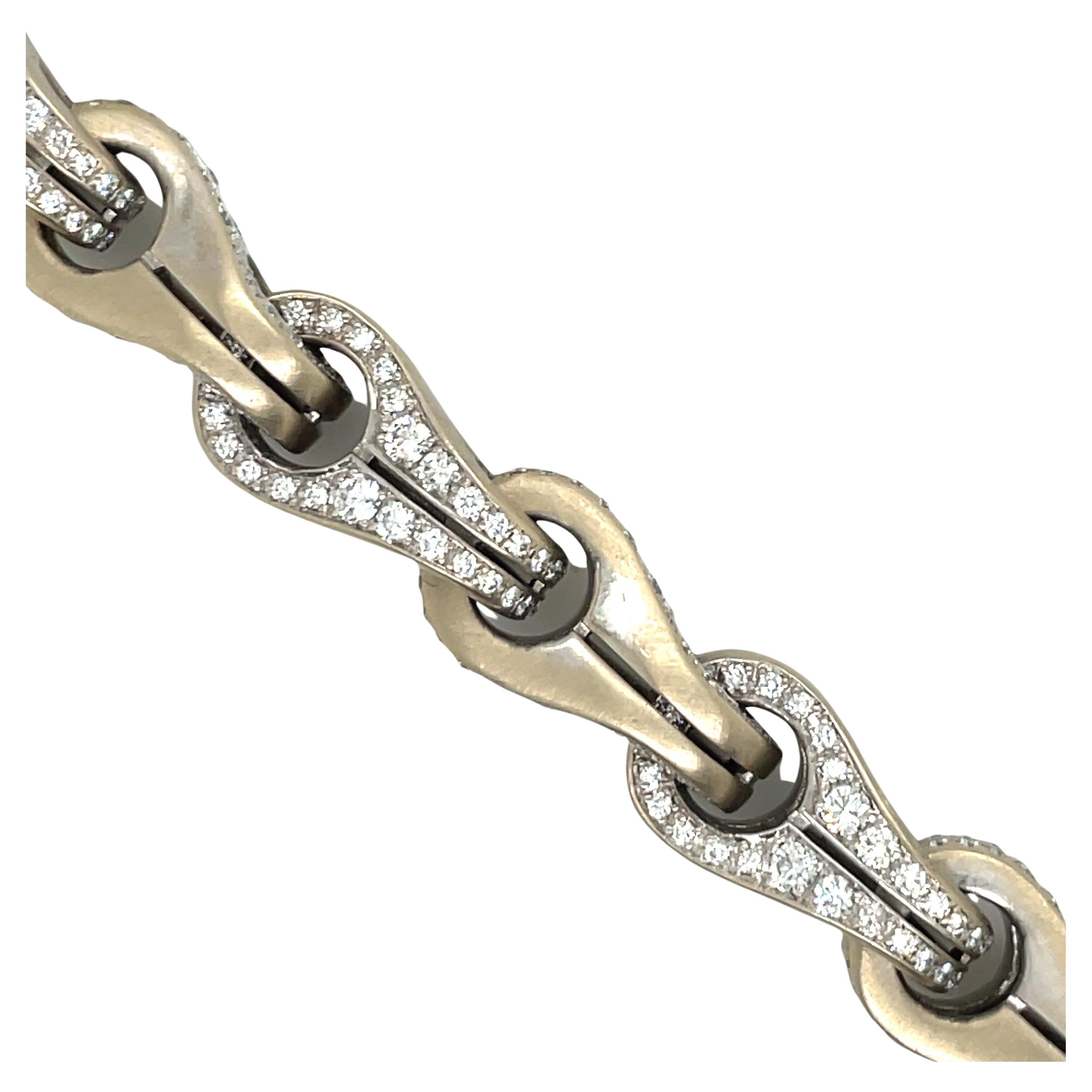 Women's or Men's Di Modolo Fiamma Collection 18 Karat White Gold Diamond Link Bracelet 13 Carats For Sale