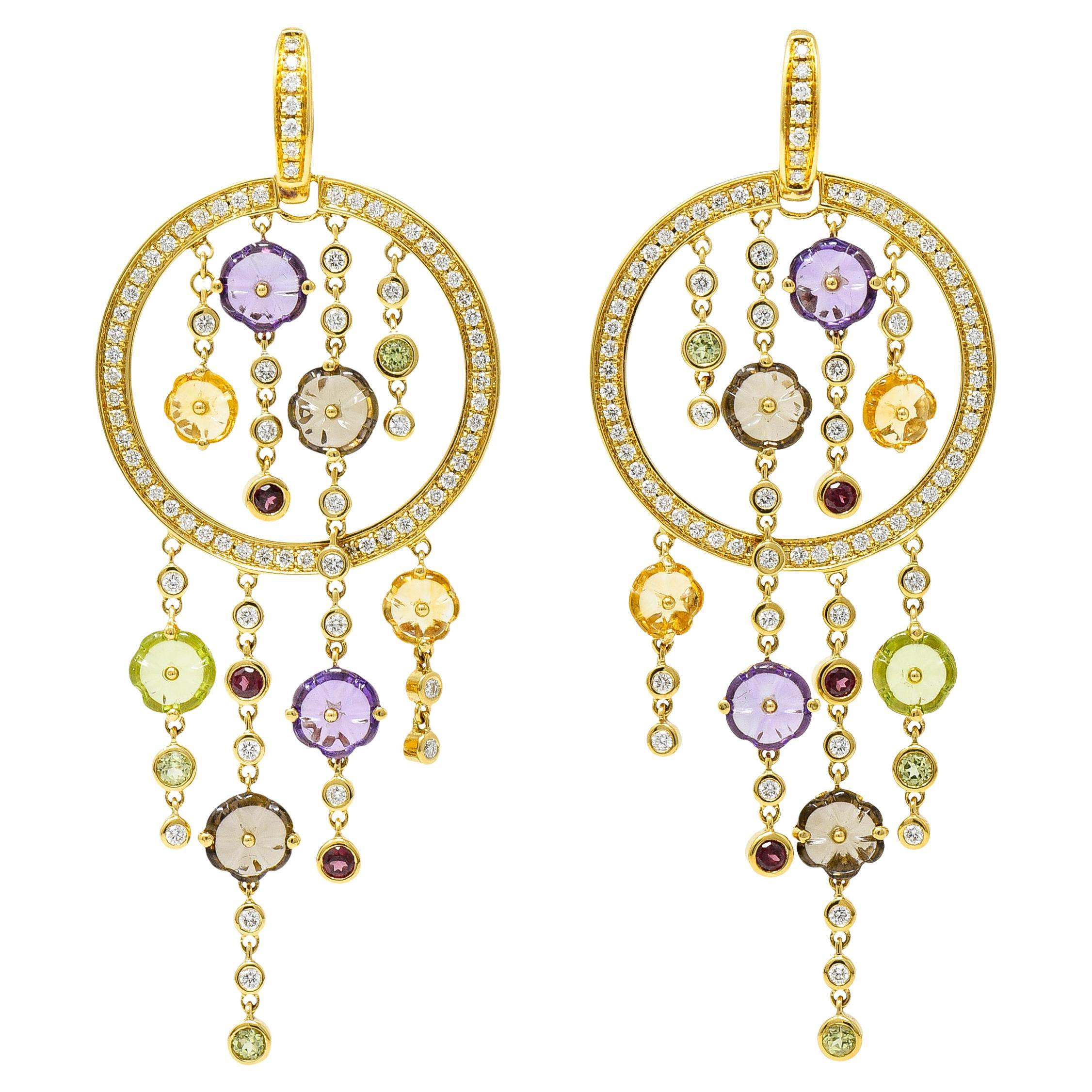 Di Modolo Italian 1.70 Carats Diamond 18 Karat Gold Tempia Floral Drop Earrings