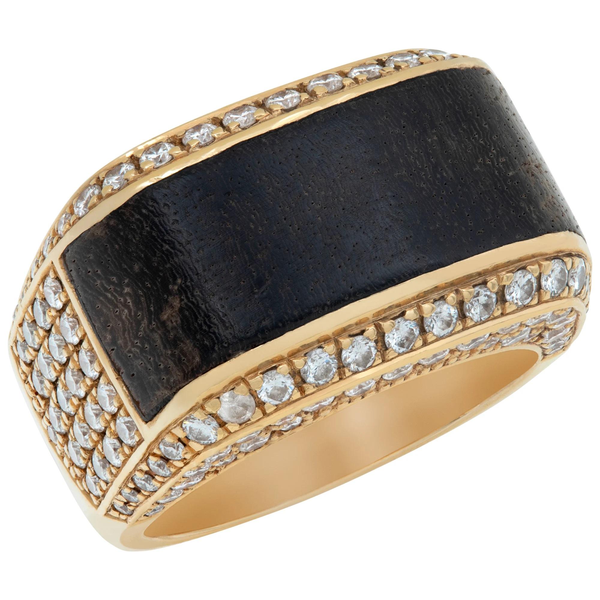 Di Modolo rich Mahogany Wood Milano designer ring w/ diamonds in yellow gold In Excellent Condition For Sale In Surfside, FL