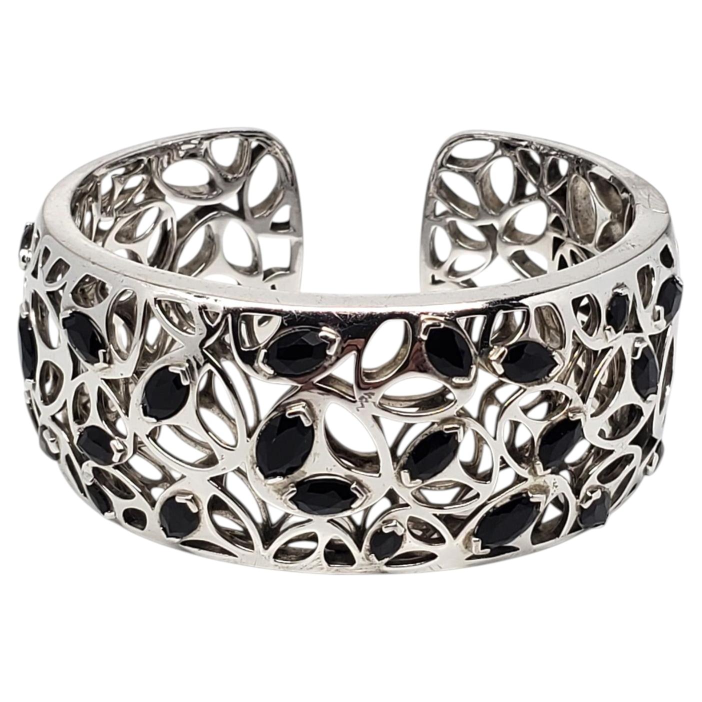Di Modolo Sterling Silver Black Stone Openwork Hinged Cuff Bracelet #24677 For Sale