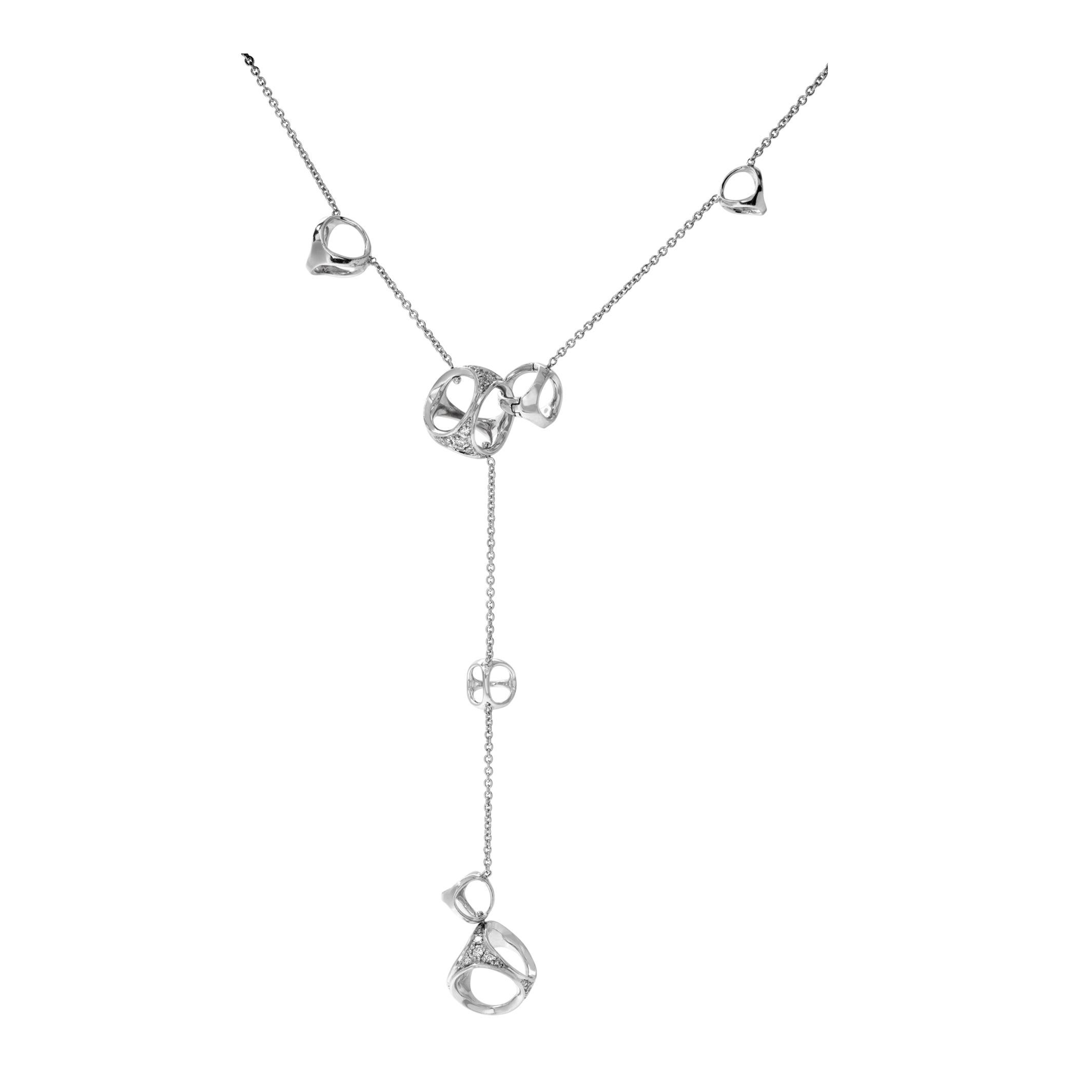 Women's Di Modolo Triadra Circle Lariat Necklace in 18k White Gold For Sale