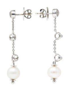 Di Modolo Vintage Diamond Pearl 18 Karat White Gold Triadra Drop Earrings