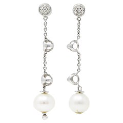 Di Modolo Vintage Diamond Pearl 18 Karat White Gold Triadra Drop Earrings