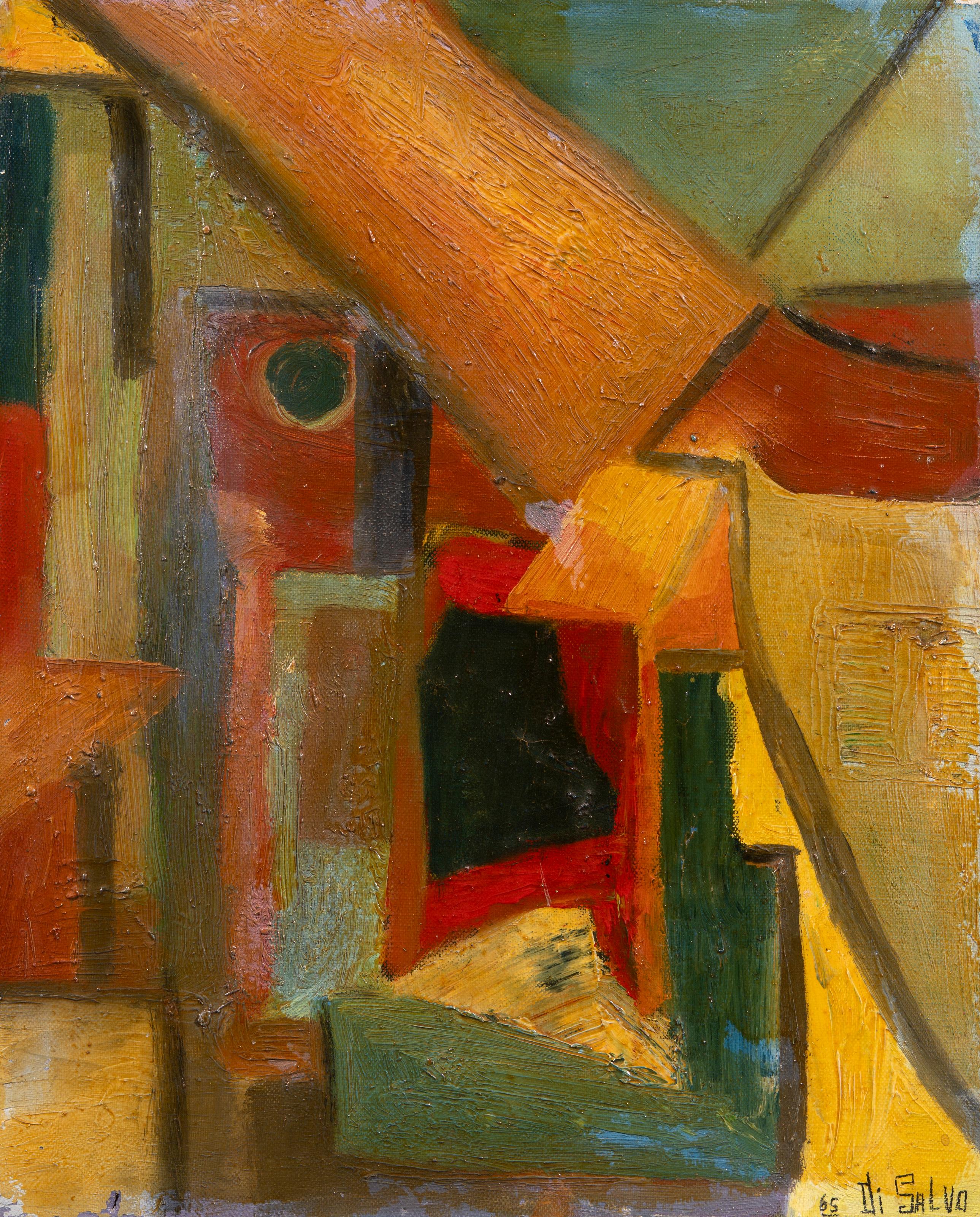 Di Salvo Abstract Painting - Modernist Abstract Composition with Architectural Forms in Warm Earth Tones