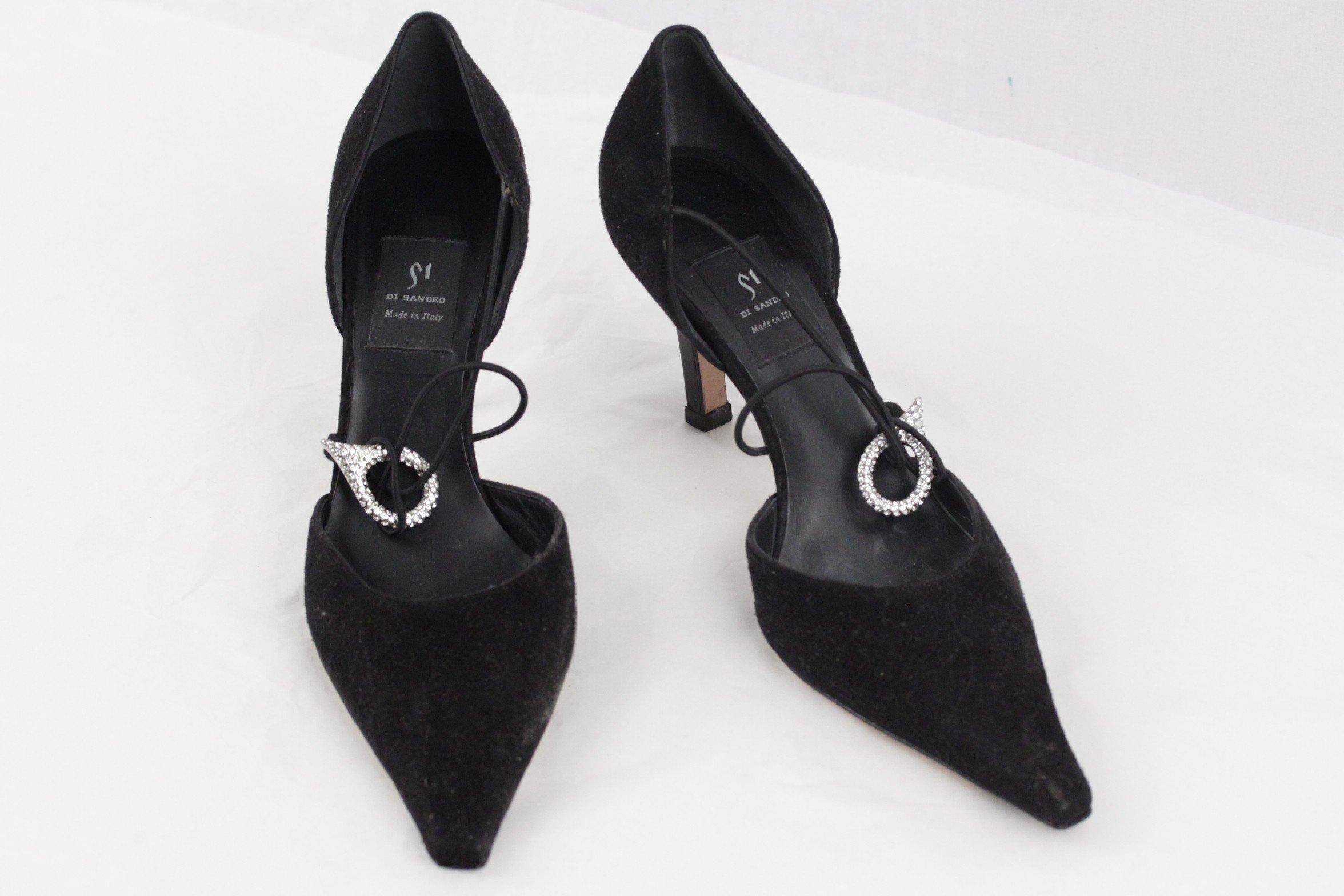 DI SANDRO Black D'ORSAY PUMPS Heels SHOES w/ Crystal Buckle SIZE 36.5 ...